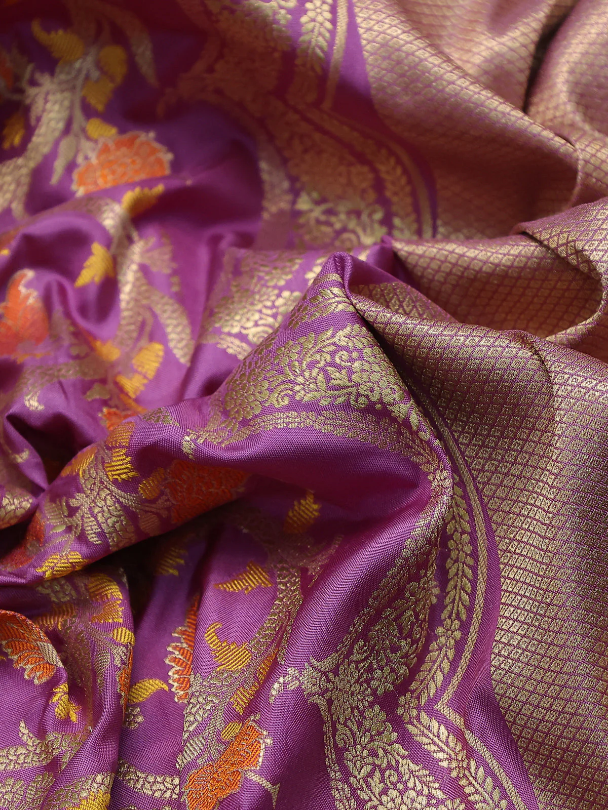 Mauve Pink Banarasi Silk Saree - Image 3