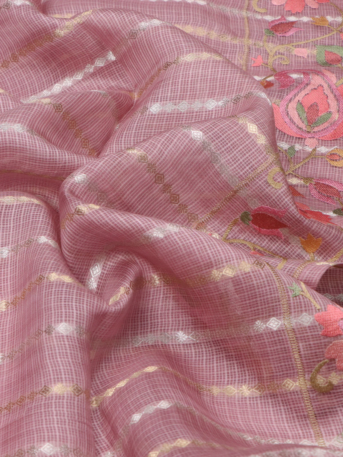 Mauve Pink Silk Kota Saree - Image 3
