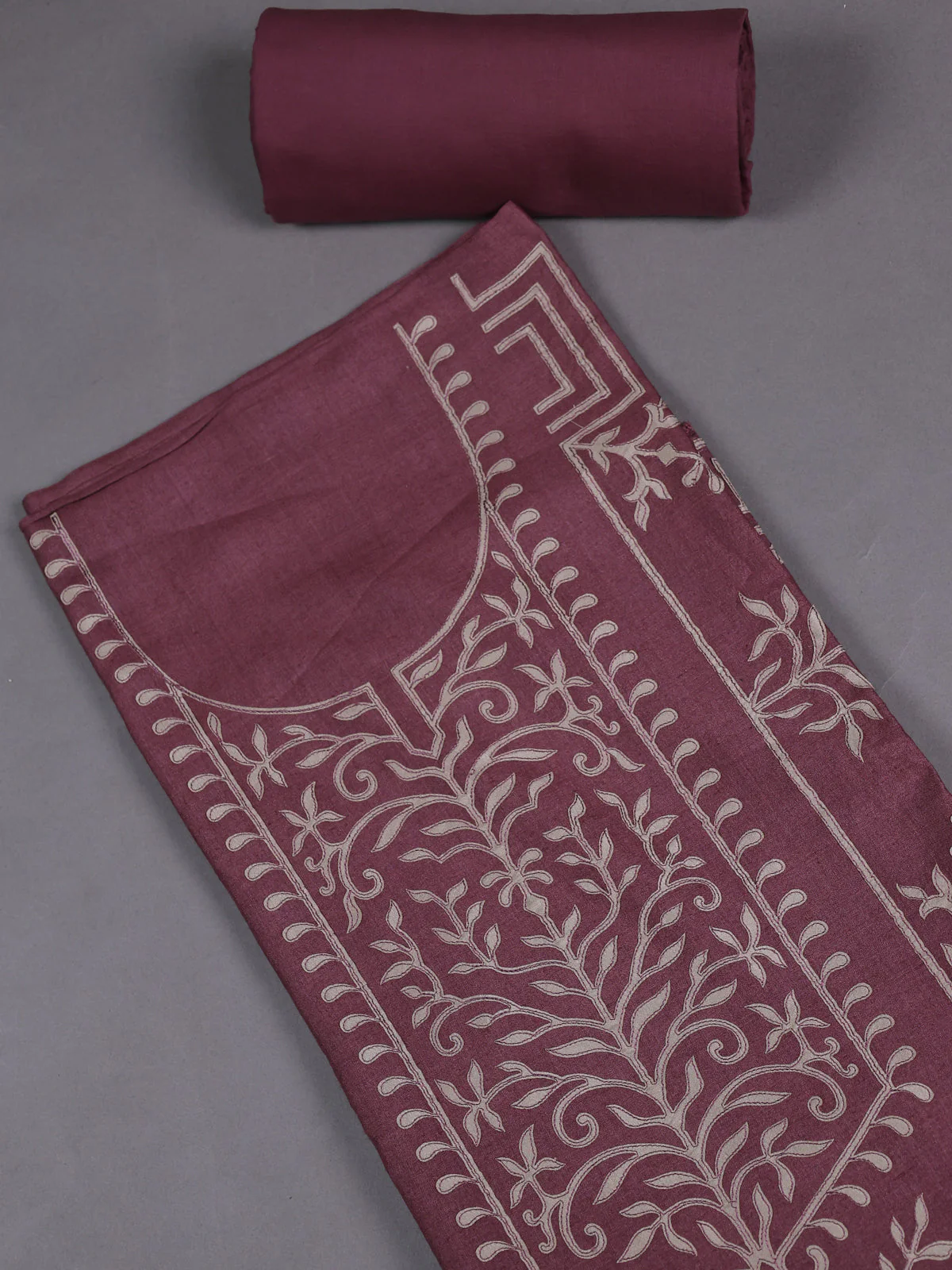 Mauve Tussar Silk Unstitched Suit - Image 2