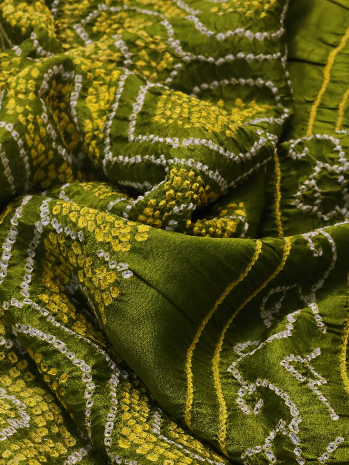 Mehendi Green Pure Tussar Silk Saree With Kutch Embroidery & Kantha Stitch Work - Image 3
