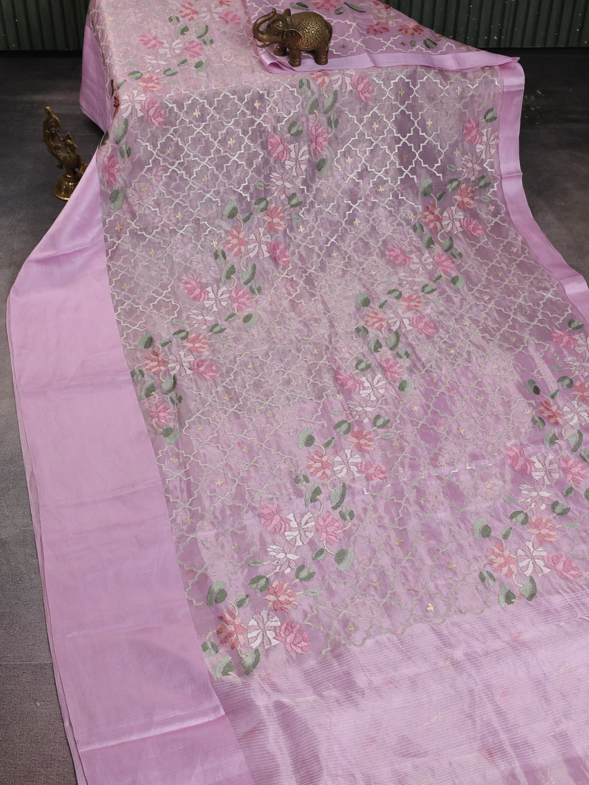 Mild Lavender Organza Silk Saree - Image 2
