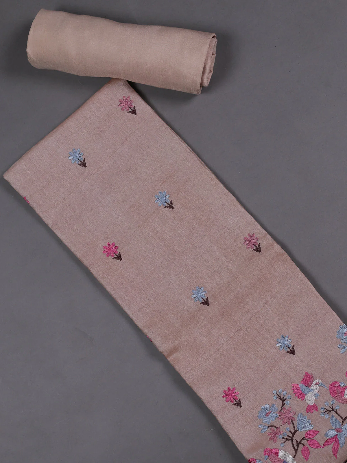 Mild Peach Tussar Silk Unstitched Suit - Image 2