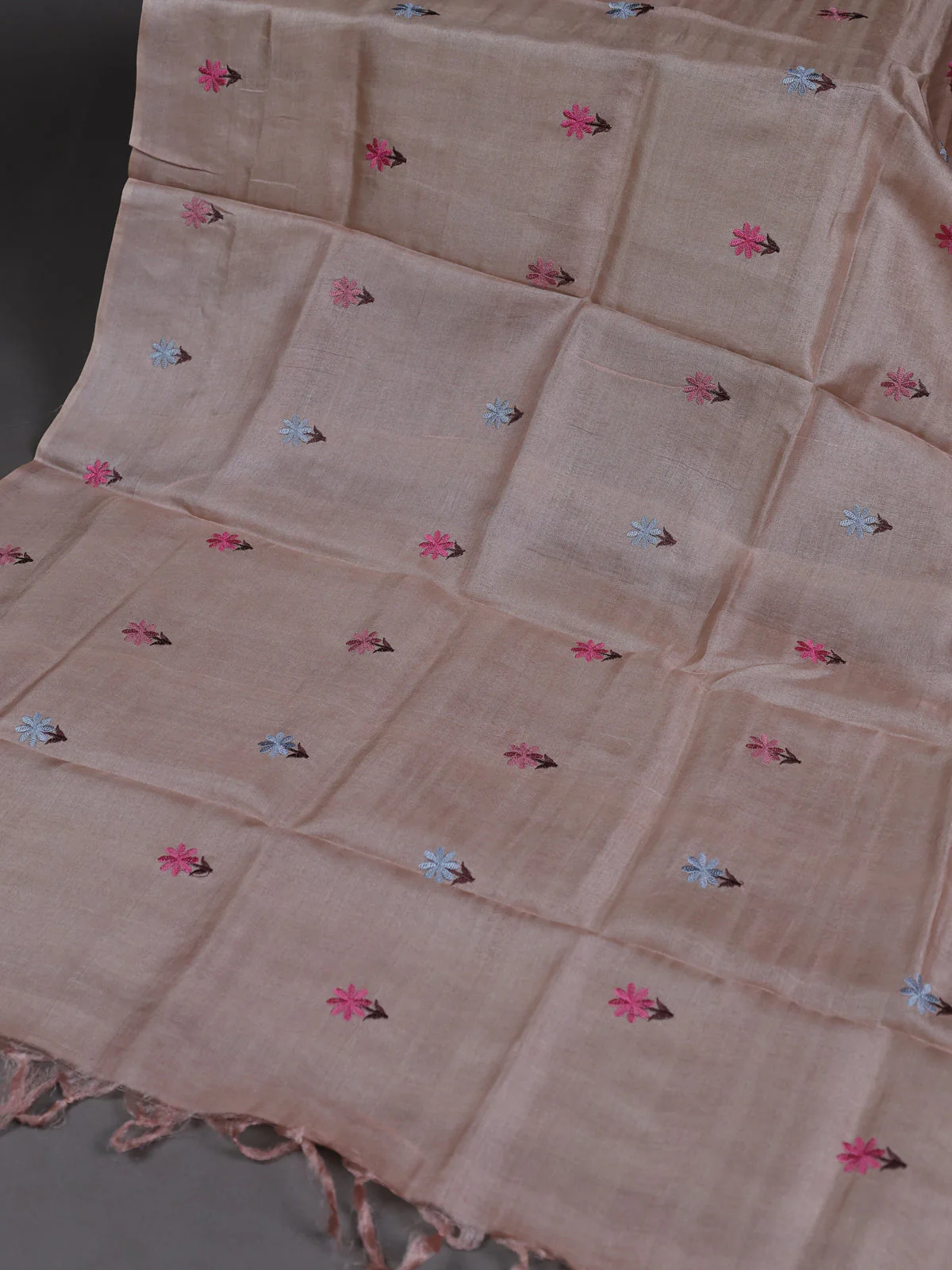 Mild Peach Tussar Silk Unstitched Suit - Image 3