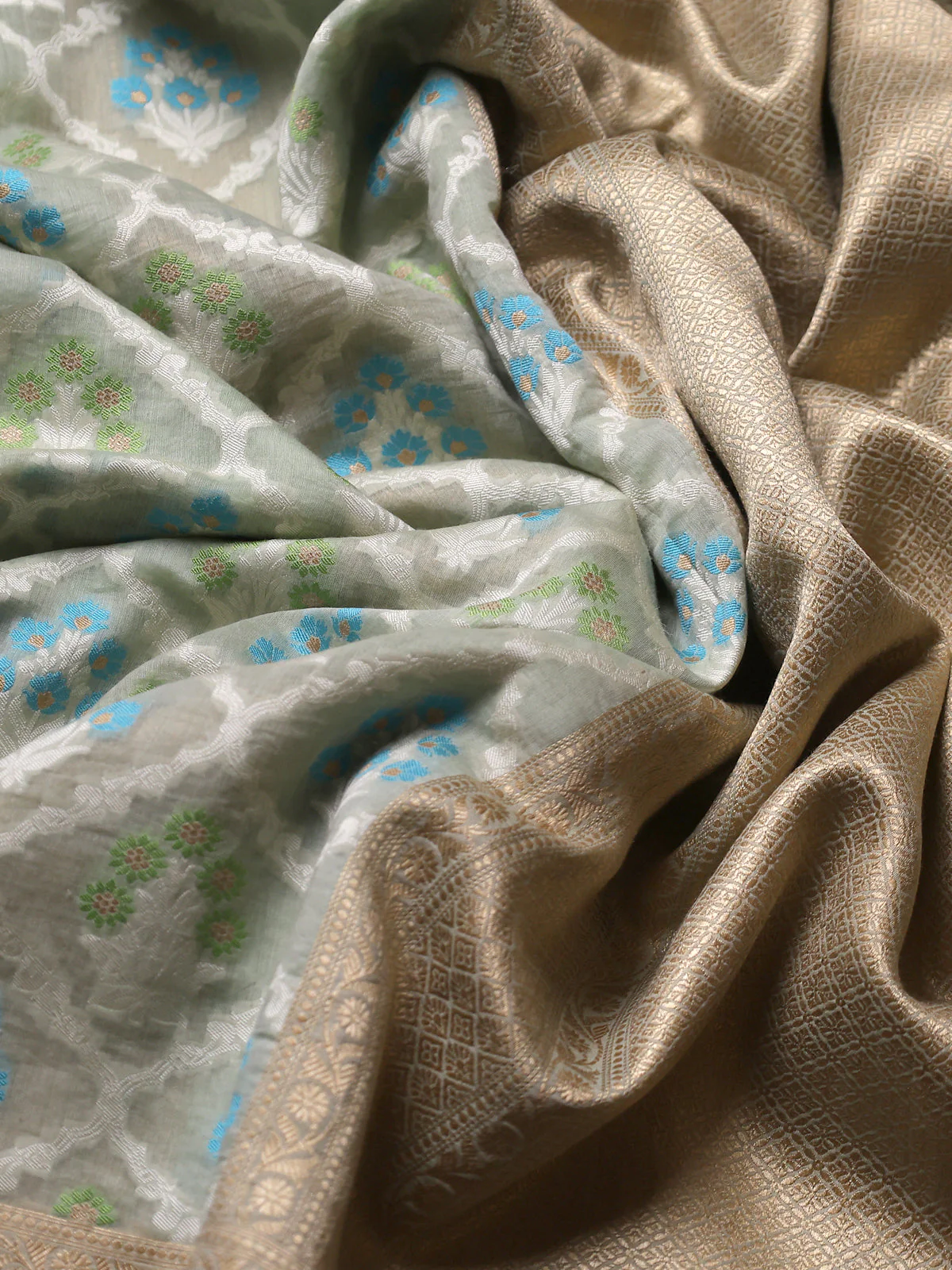 Mild Pista Green Banarasi Cotton Saree - Image 3