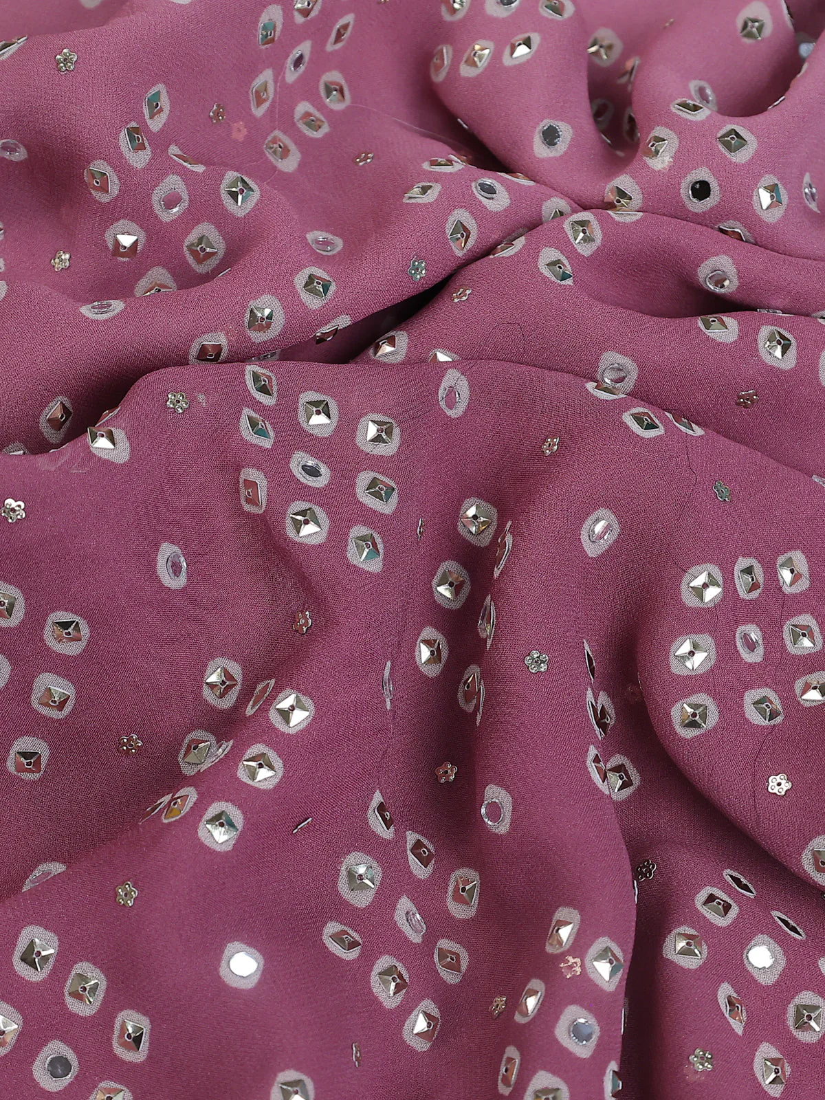 Muave Pink Georgette Sequin Embroidered Saree - Image 3