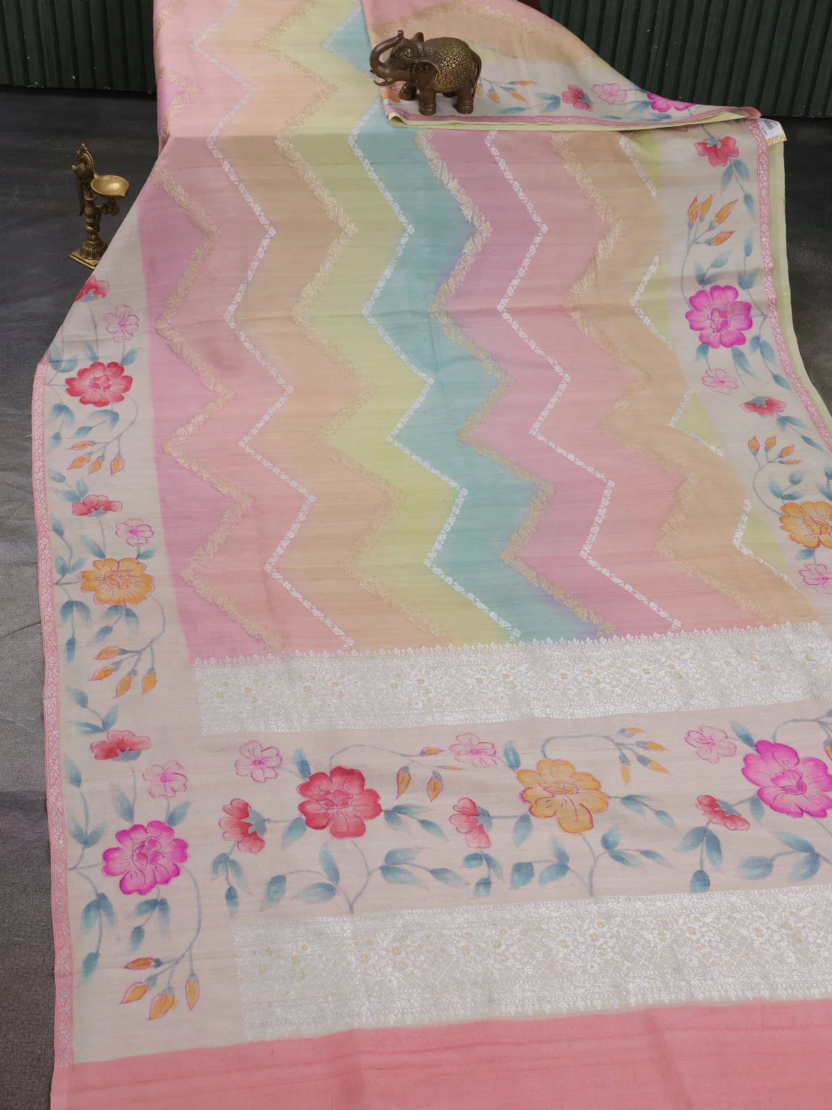 Multi Colour Banarasi Khaddi Tussar Saree - Image 2