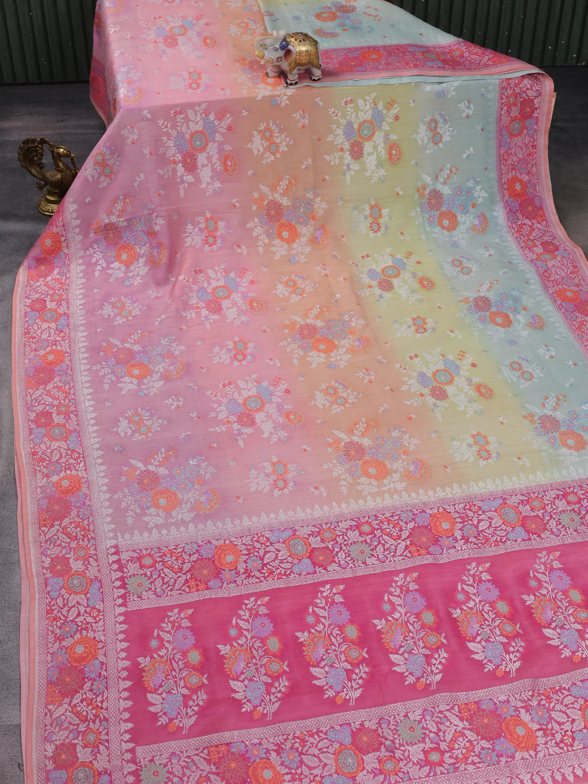 Multi Colour Banarasi Khaddi Tussar Saree - Image 2