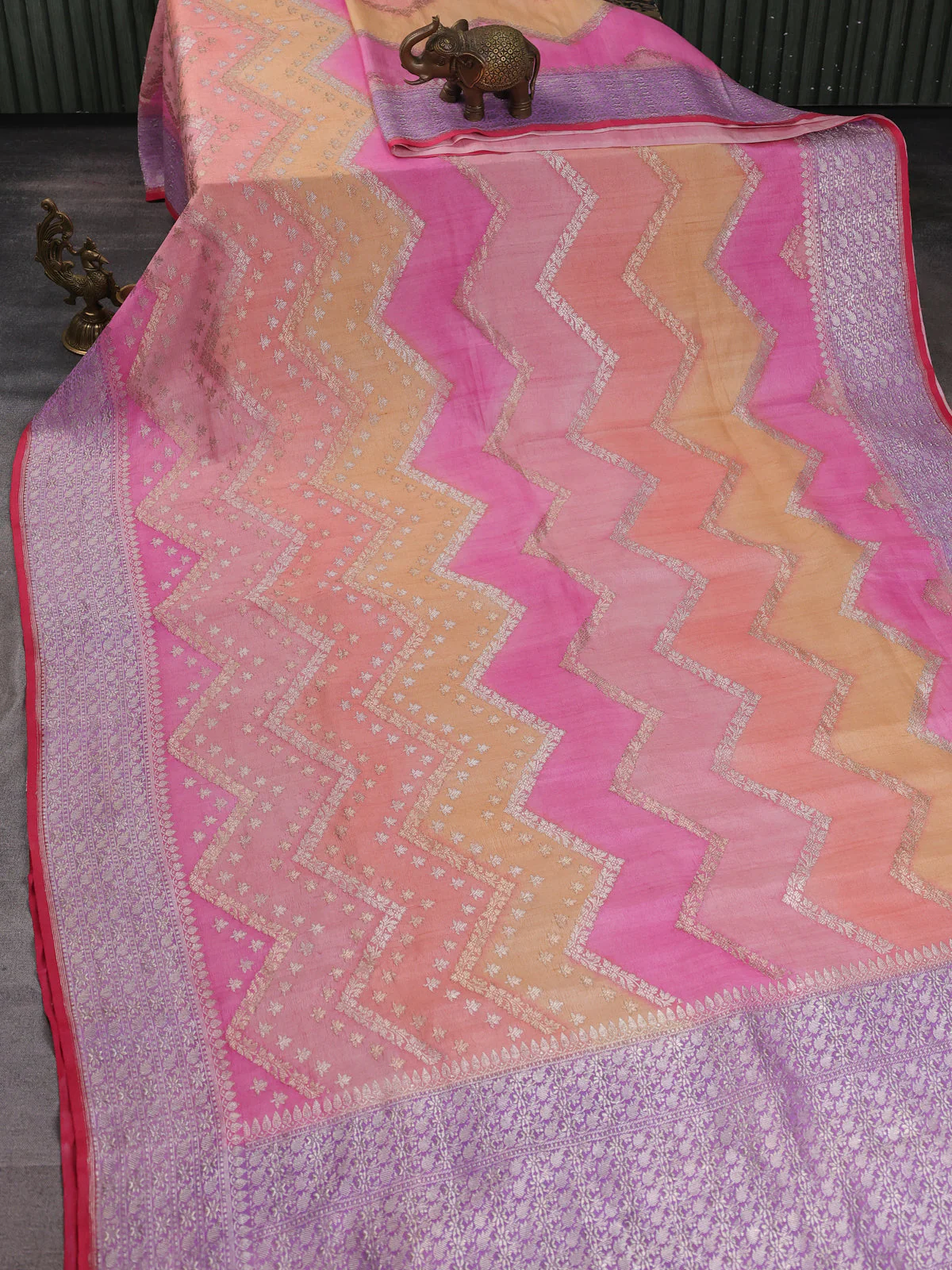 Multi Colour Banarasi Khaddi Tussar Saree - Image 2