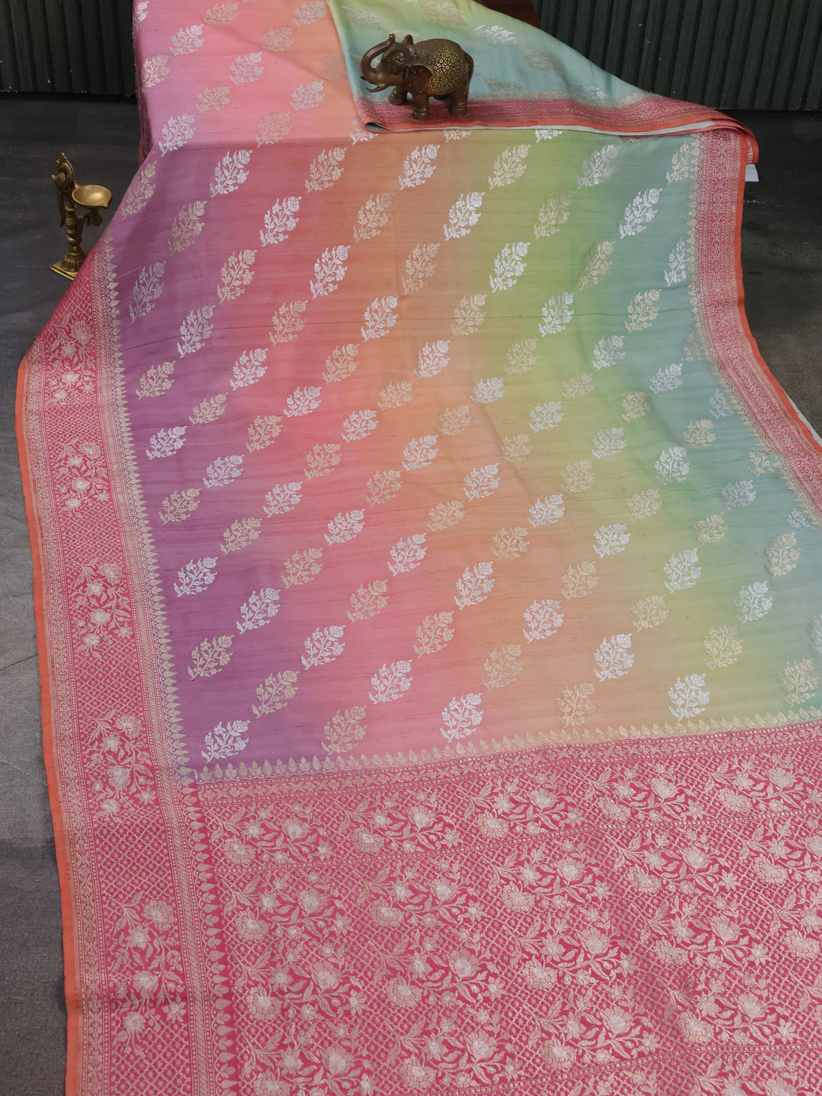 Multi Colour Banarasi Khaddi Tussar Saree - Image 2