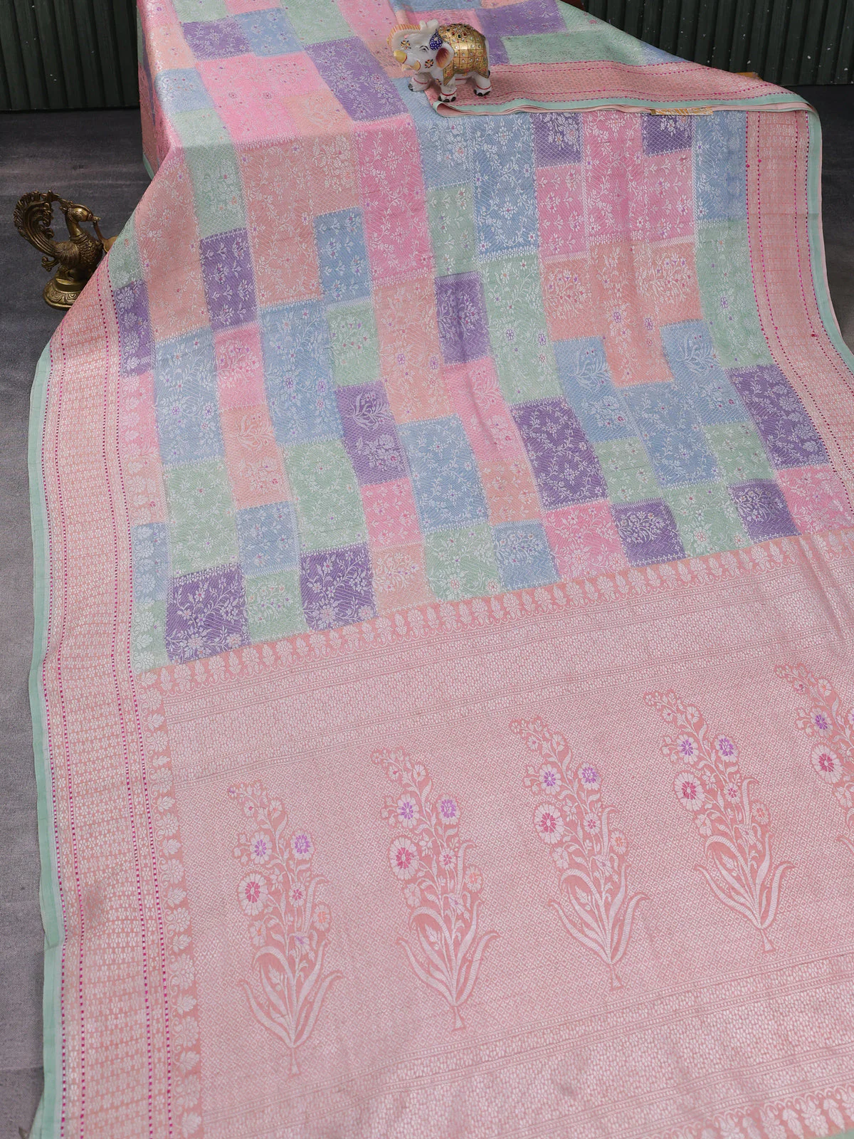 Multi Colour Banarasi Khaddi Tussar Saree - Image 2
