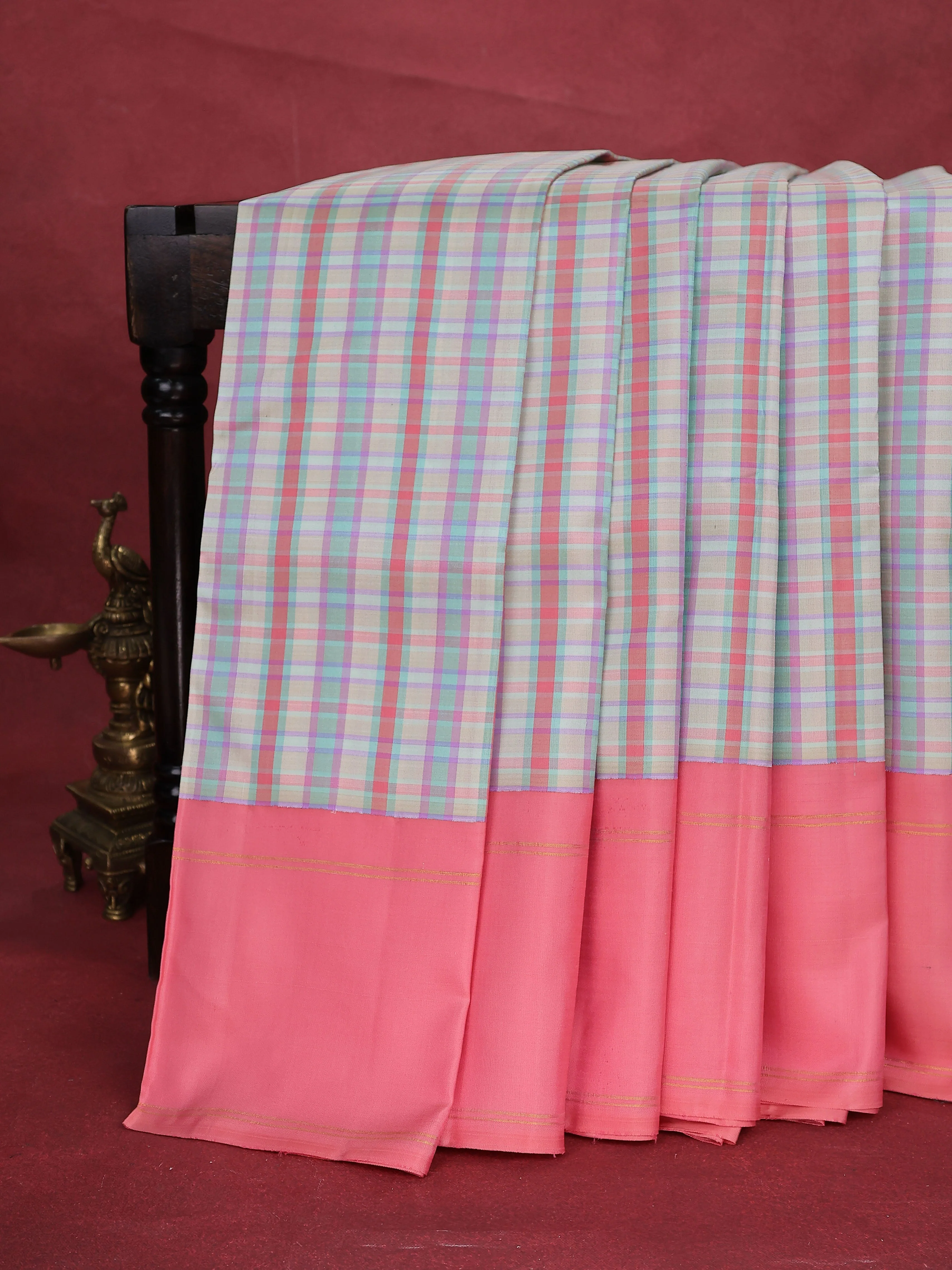 Multi Colour-Peach Pink Kanchipuram Silk Saree - Image 2