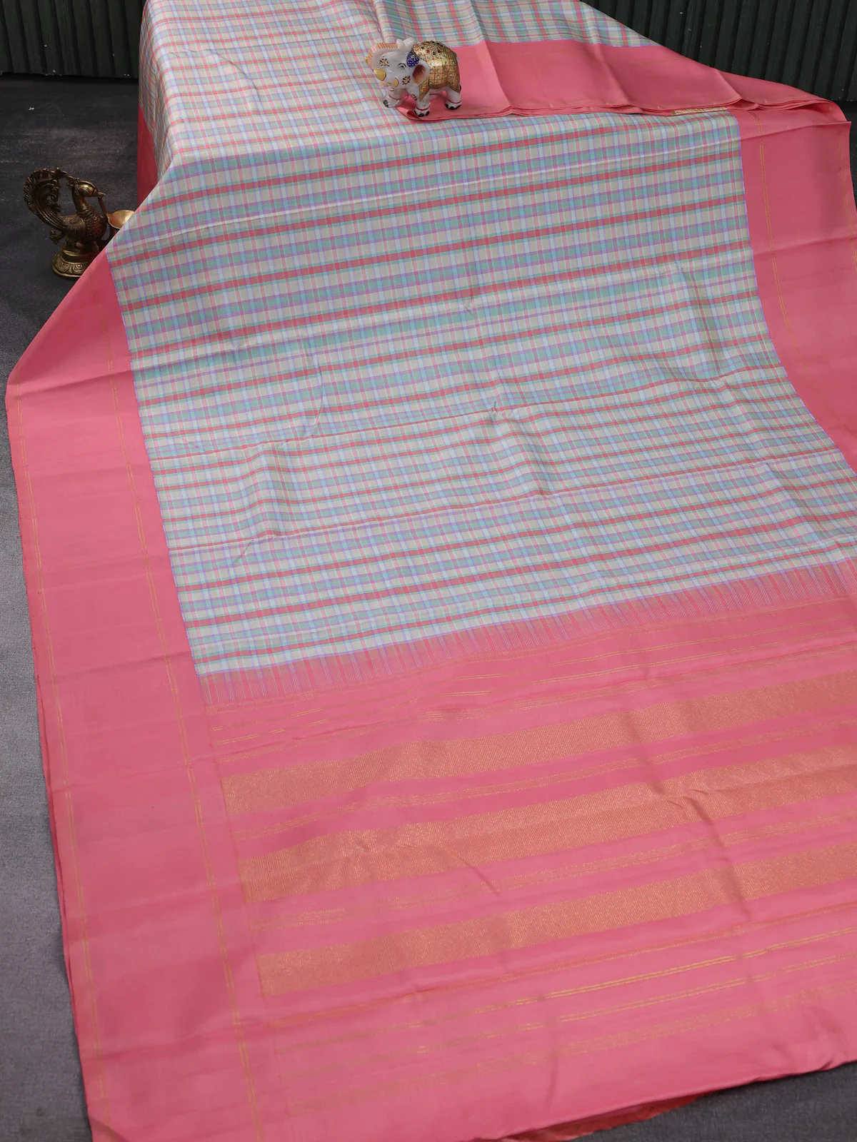 Multi Colour-Peach Pink Kanchipuram Silk Saree - Image 3