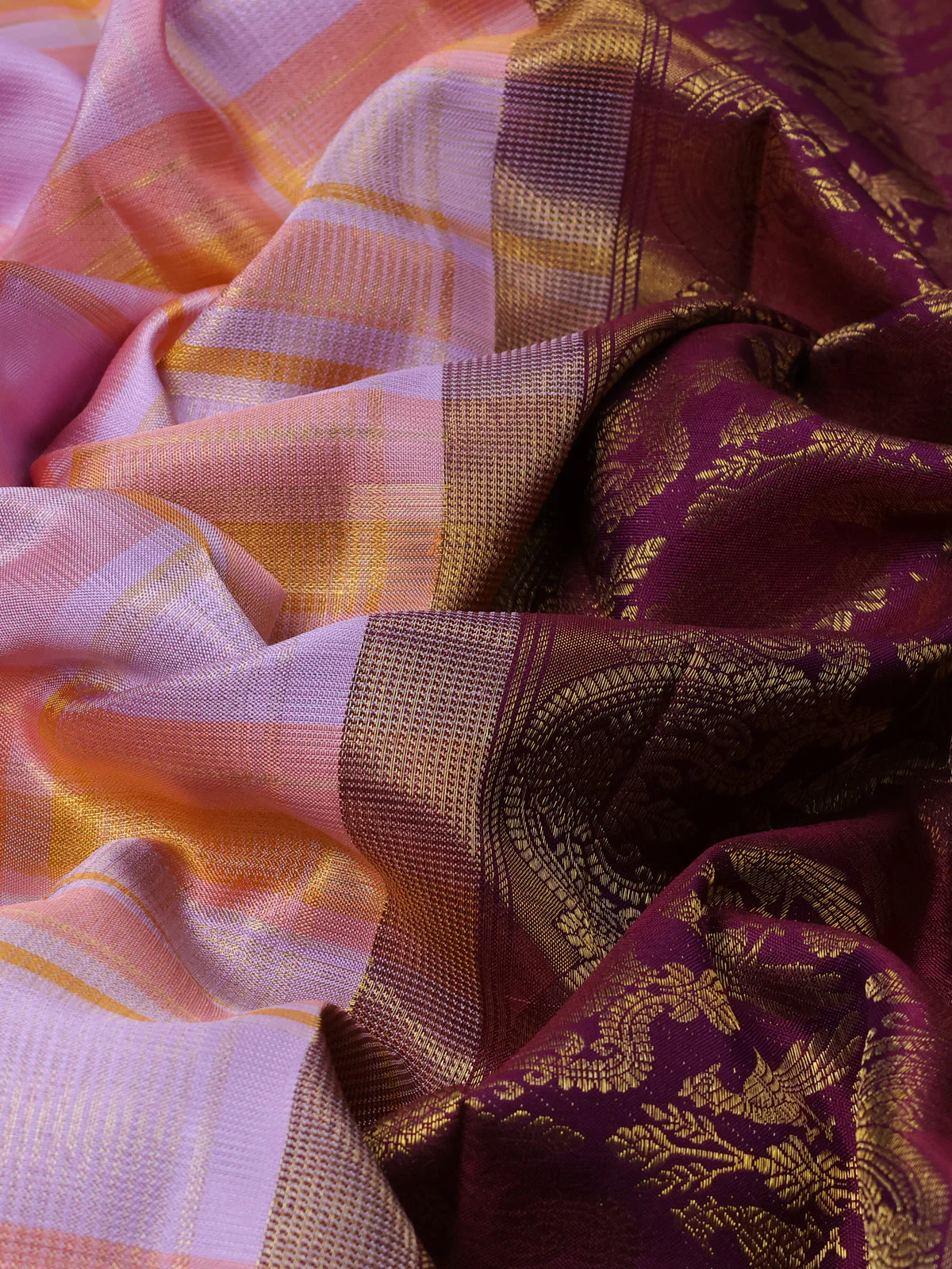 Multi Colour-Purple Pure Kanchipuram Silk Saree - Image 3