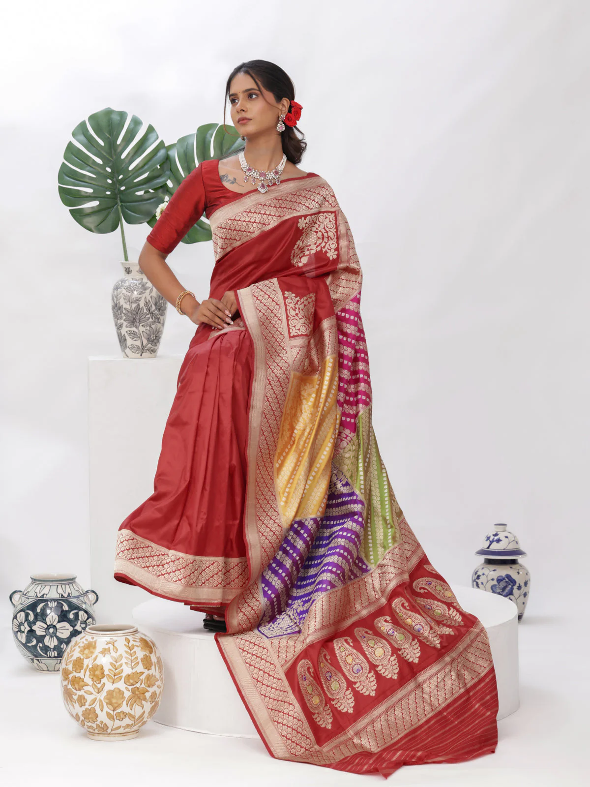 Multi Colour - Red Banarasi Kadwa Silk Saree