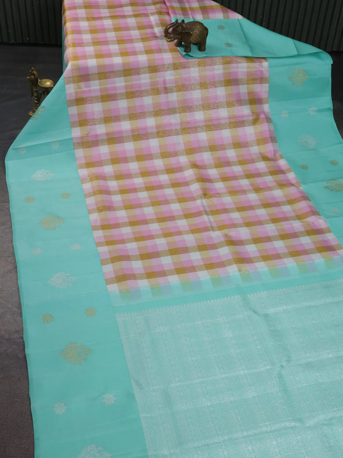 Multi Colour-Teal Green Pure Kanchipuram Silk Saree - Image 2
