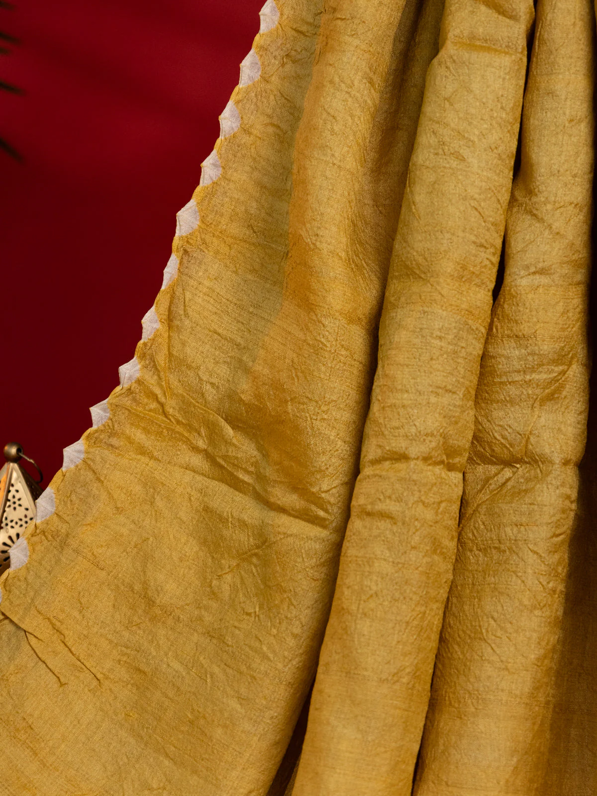 Mustard Shade Tussar Silk Saree With Placement Style Shibori Prints - Image 3