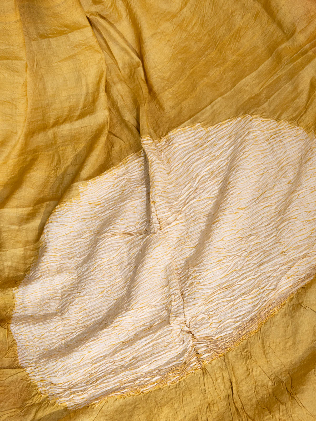 Mustard Shade Tussar Silk Saree With Placement Style Shibori Prints - Image 4