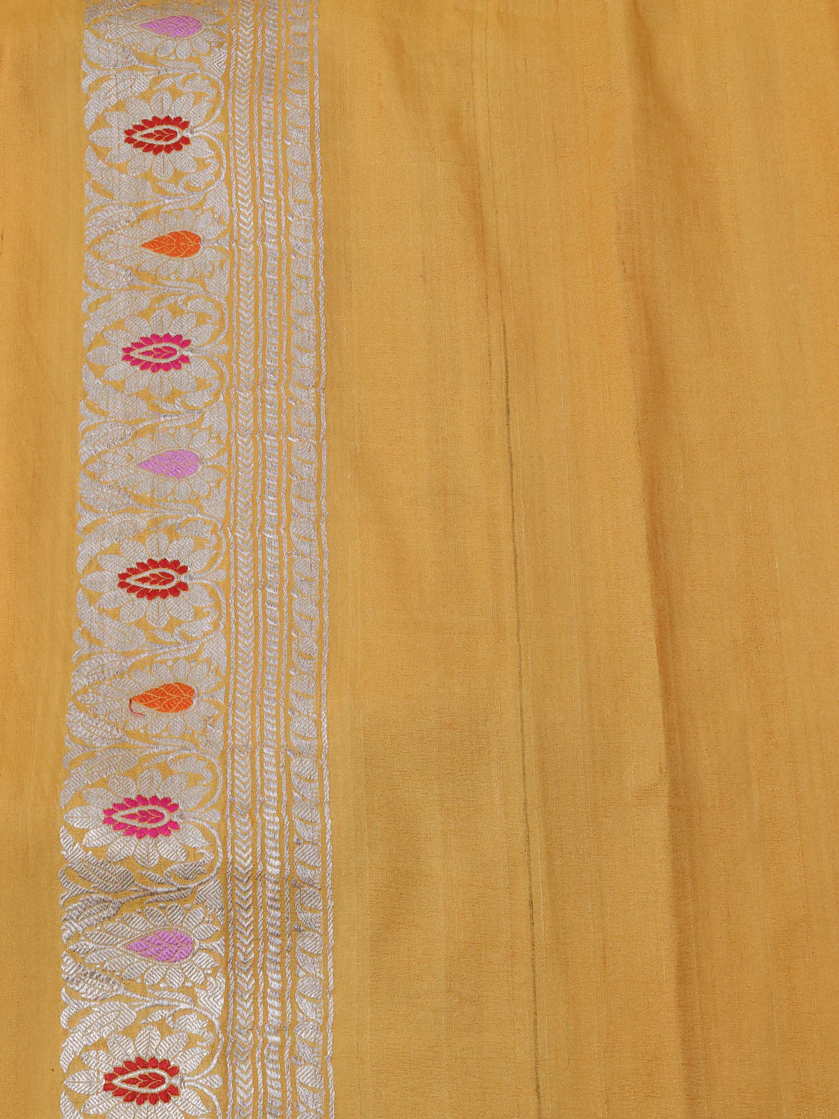 Mustard Yellow Banarasi Khaddi Tussar Saree - Image 4