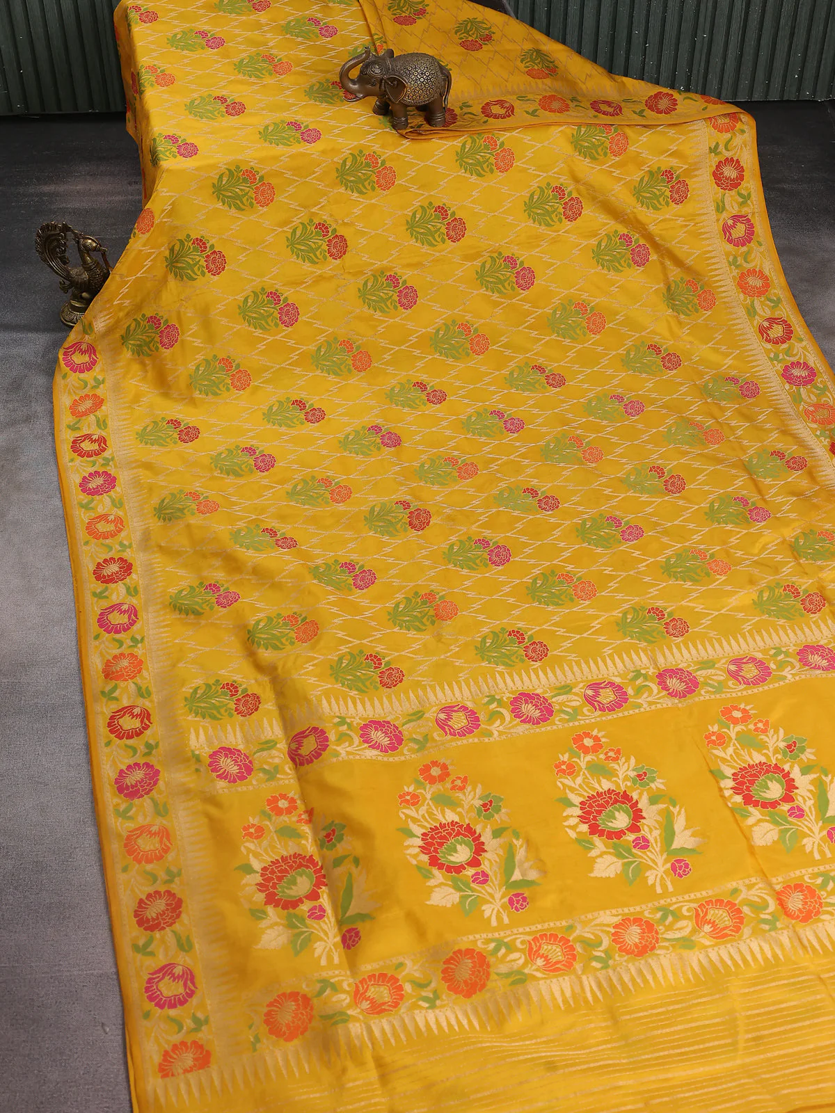 Mustard Yellow Banarasi Silk Saree - Image 2