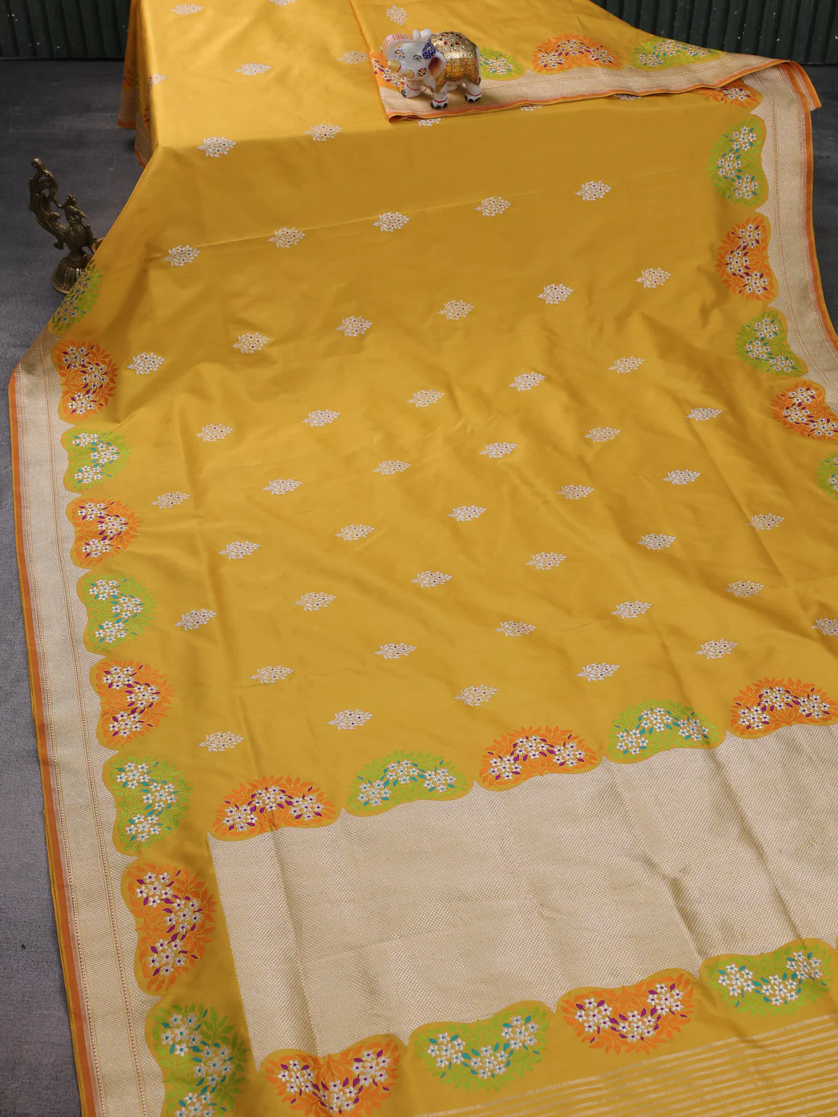 Mustard Yellow Banarasi Silk Saree - Image 2