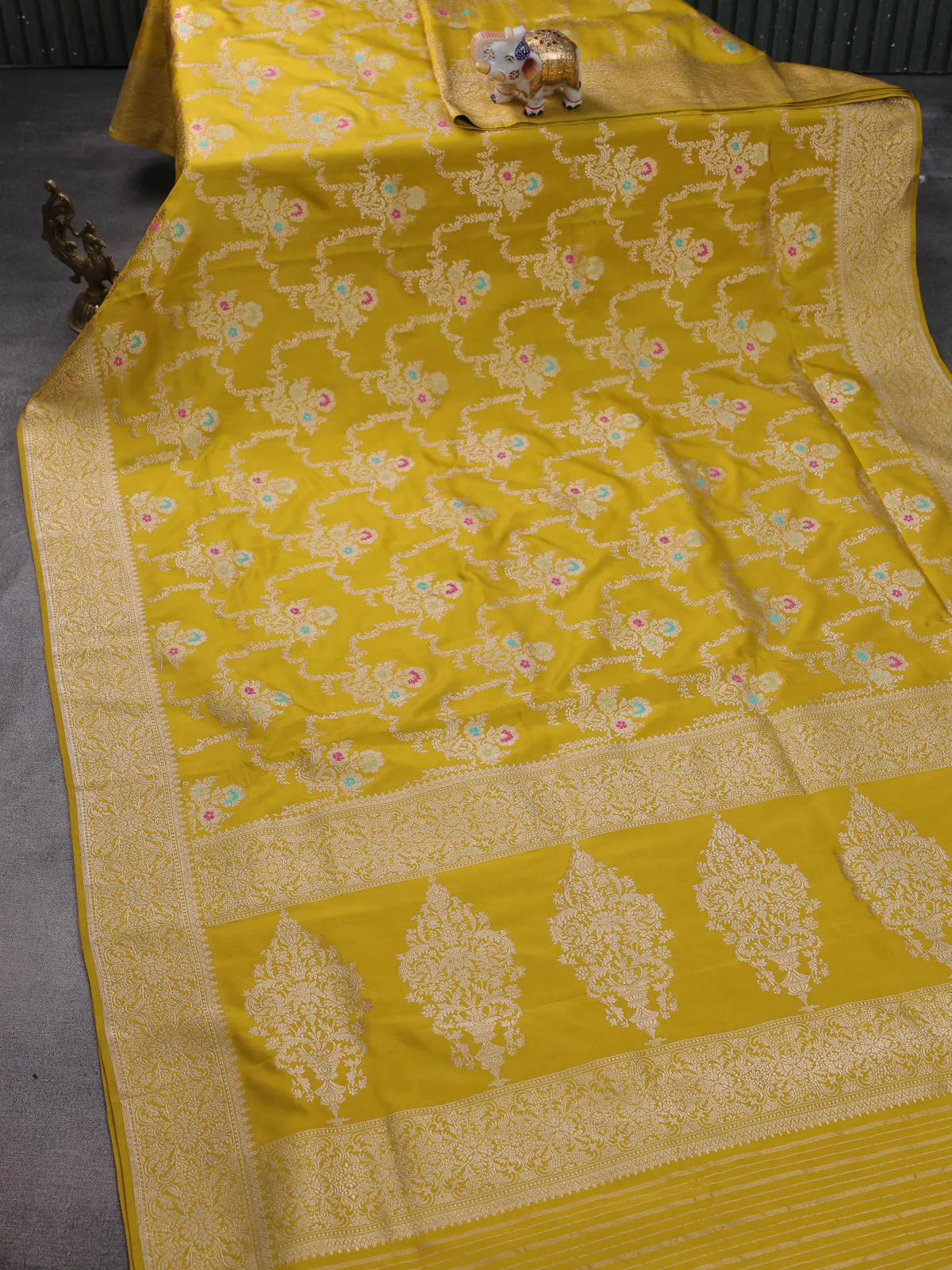 Mustard Yellow Banarasi Silk Saree - Image 2