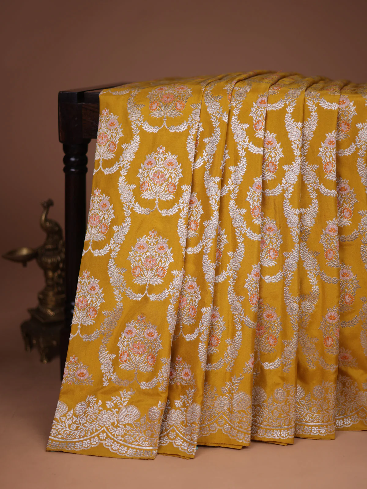 Mustard Yellow Banarasi Silk Saree - Image 2