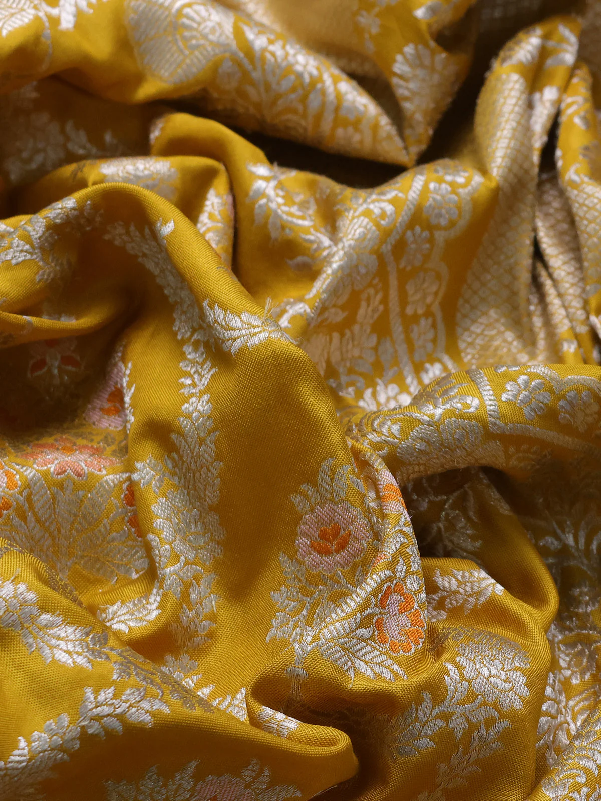 Mustard Yellow Banarasi Silk Saree - Image 3
