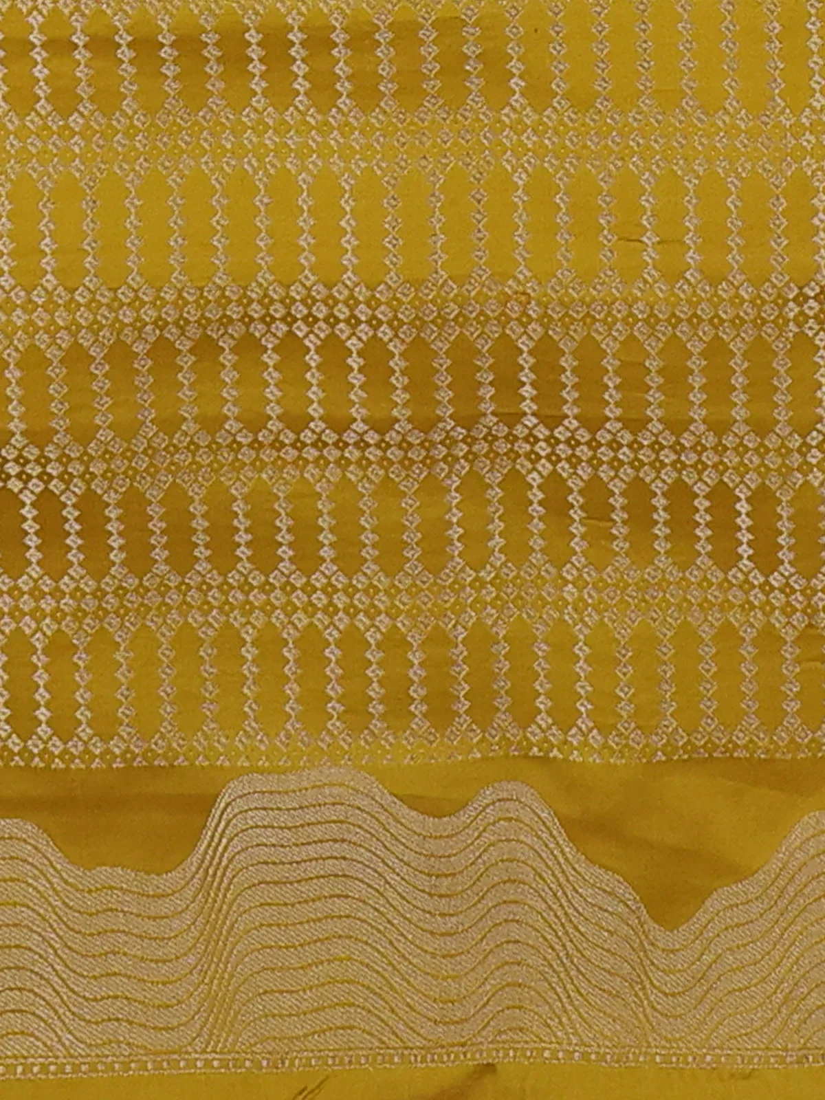 Mustard Yellow Banarasi Tanshoi Silk Saree - Image 3