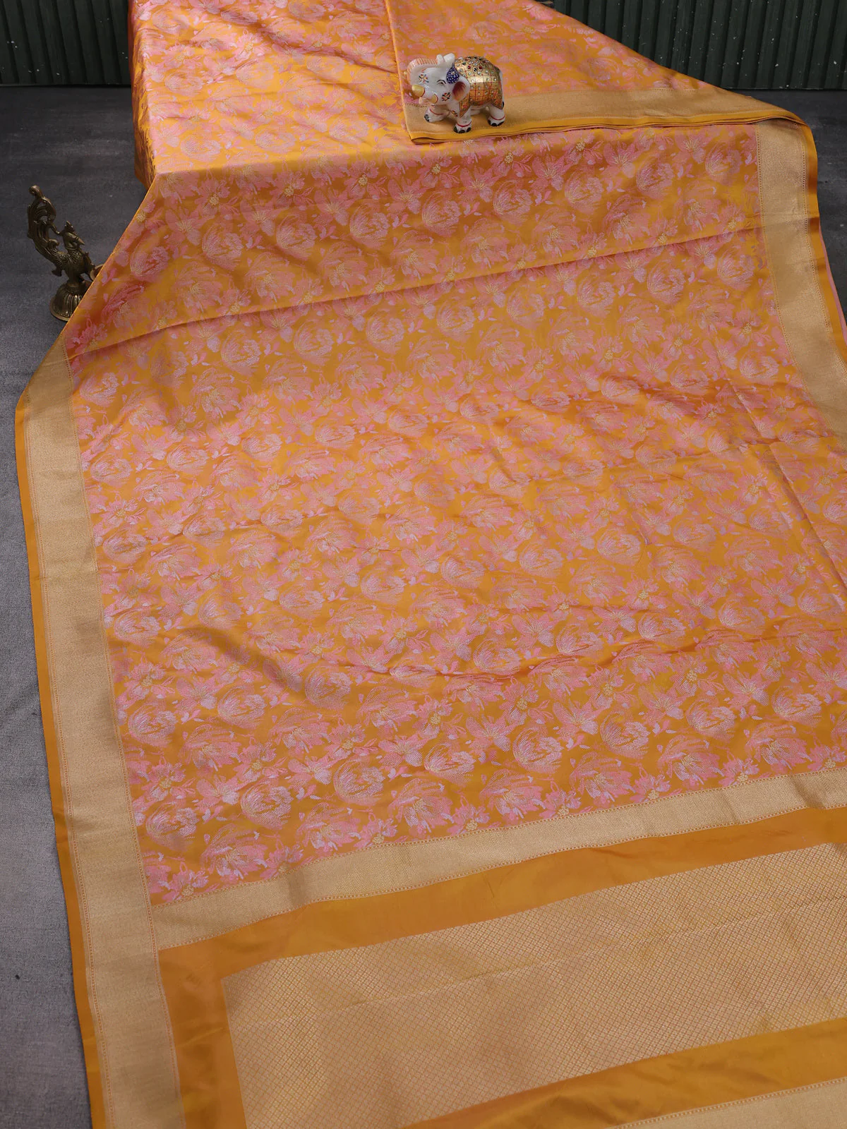 Mustard Yellow Banarasi Tanshoi Silk Saree - Image 2