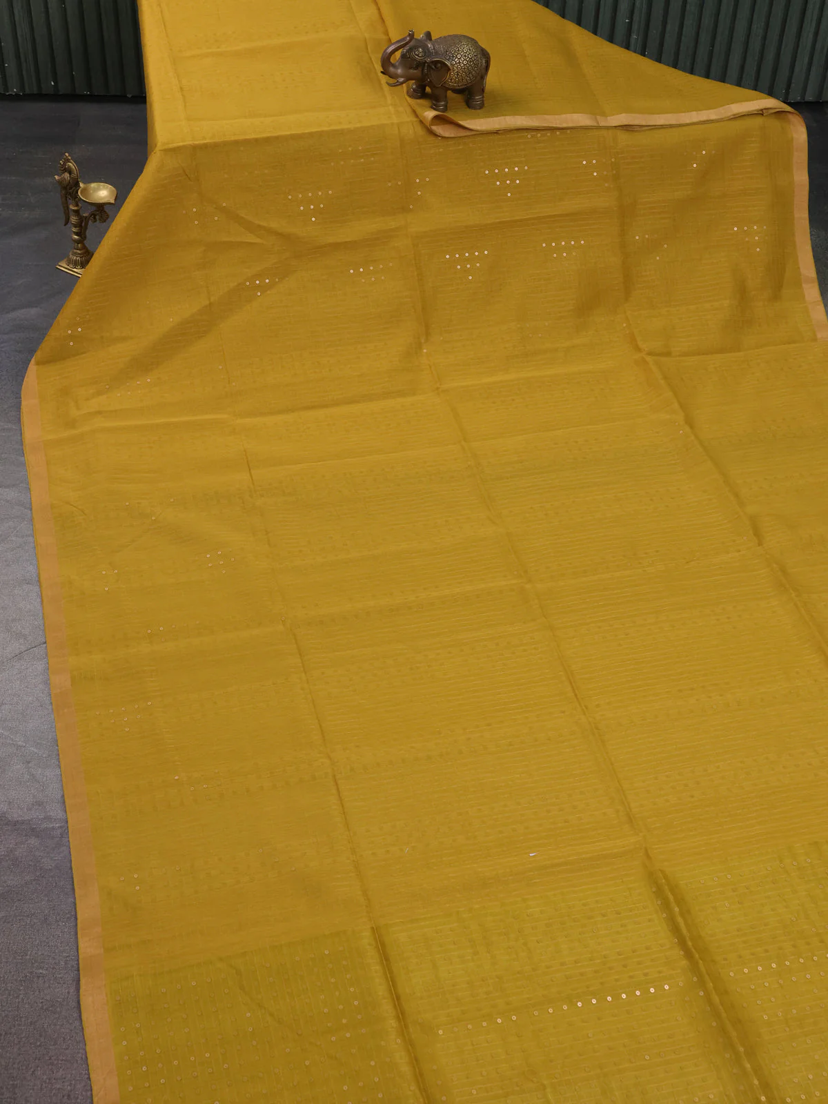 Mustard Yellow Muslin Organza Saree - Image 2