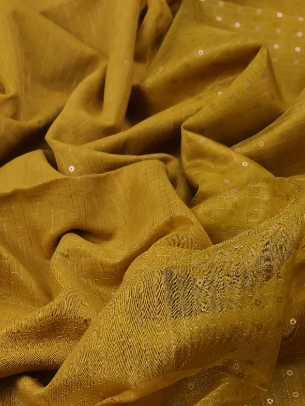 Mustard Yellow Muslin Organza Saree - Image 3