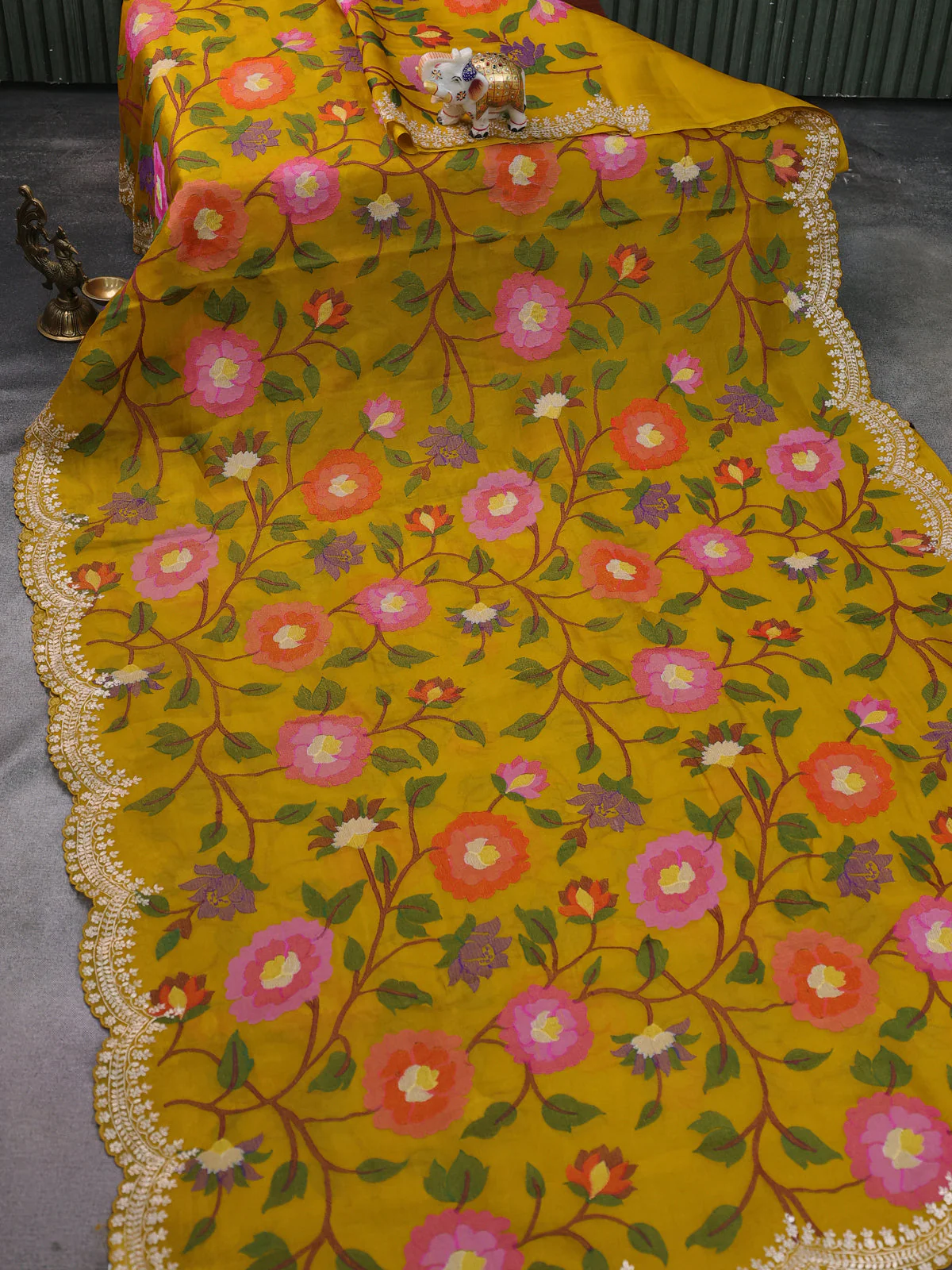 Mustard Yellow Organza Silk Saree - Image 2