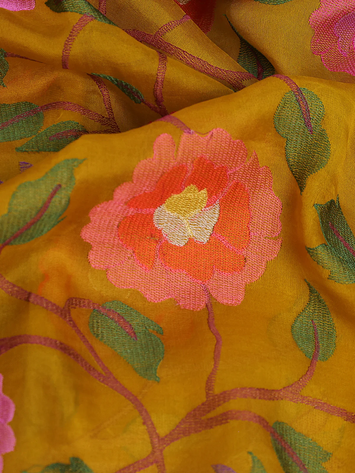 Mustard Yellow Organza Silk Saree - Image 3