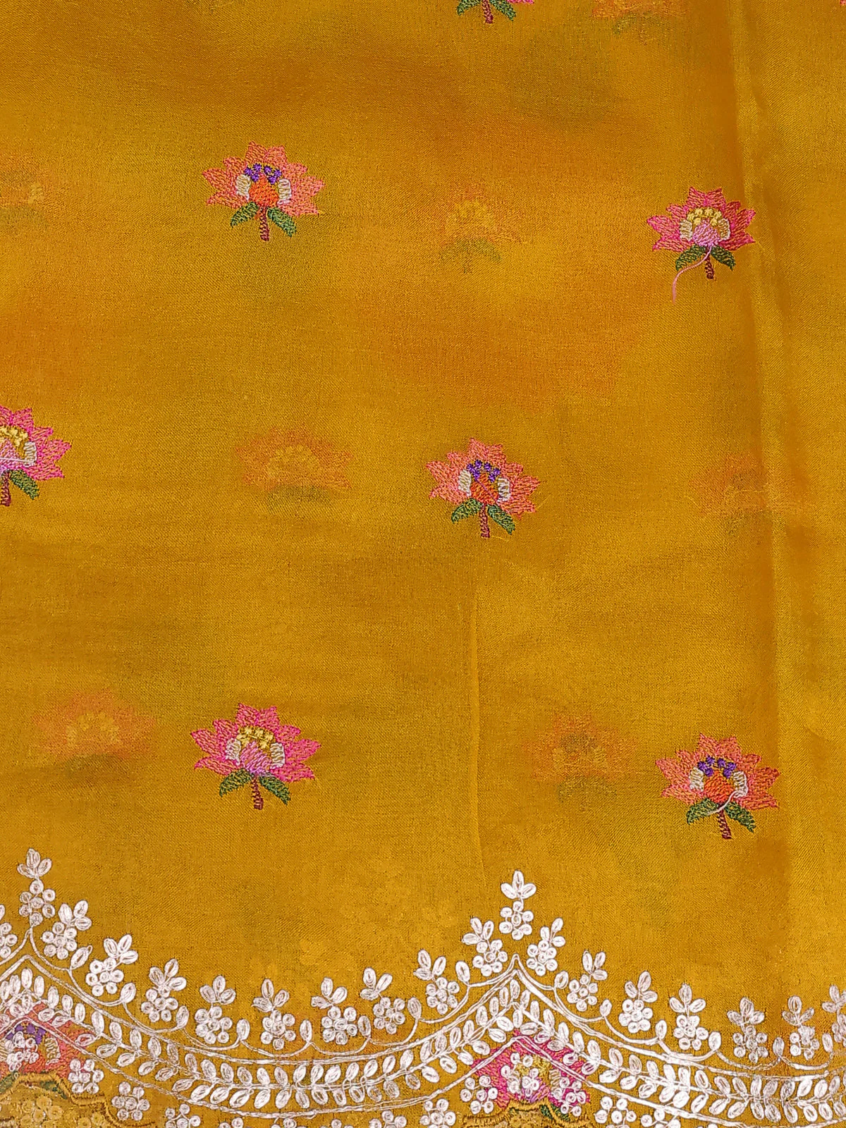 Mustard Yellow Organza Silk Saree - Image 4