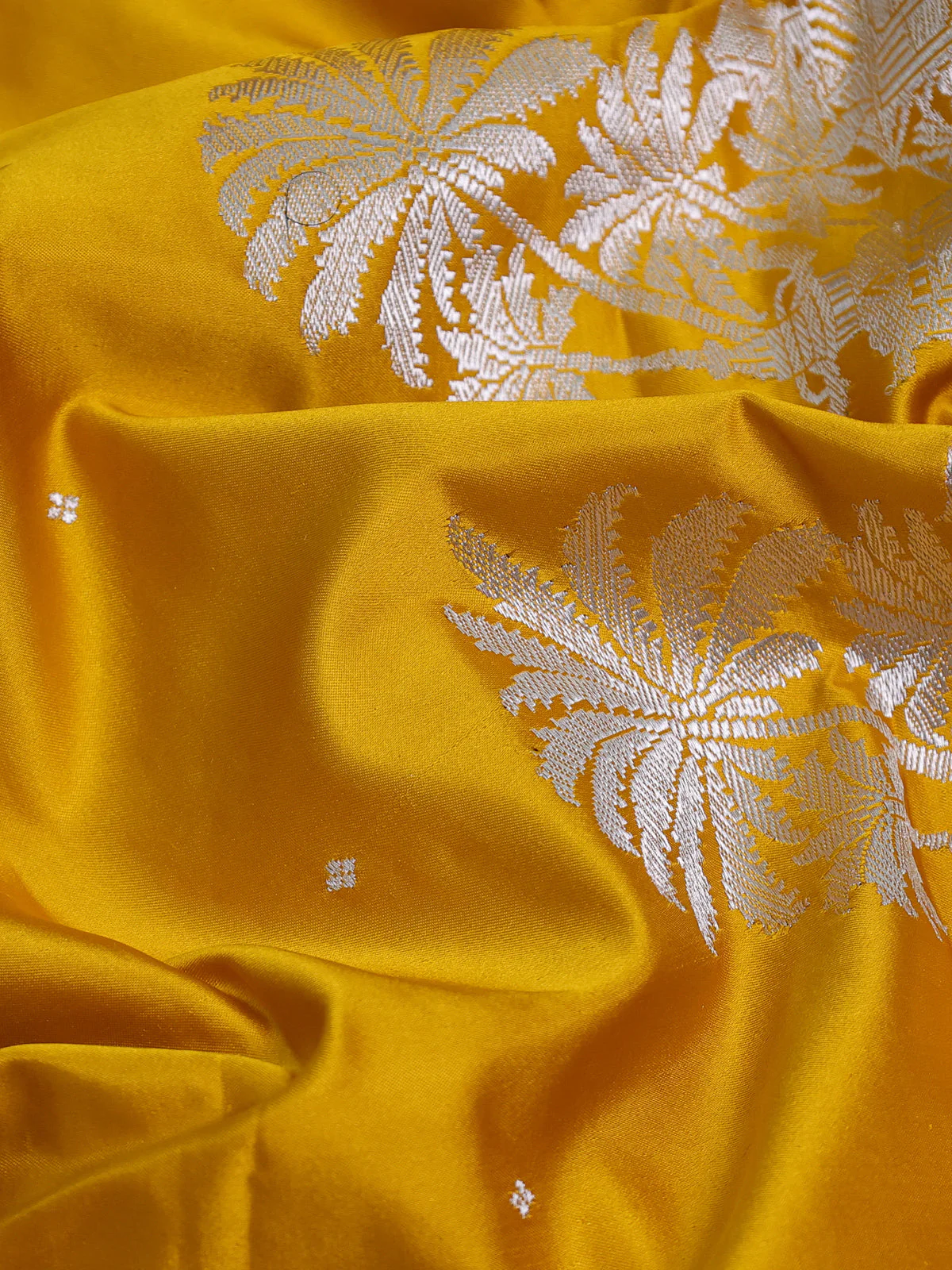Mustard Yellow - Pink Banarasi Mushru Silk Saree - Image 3