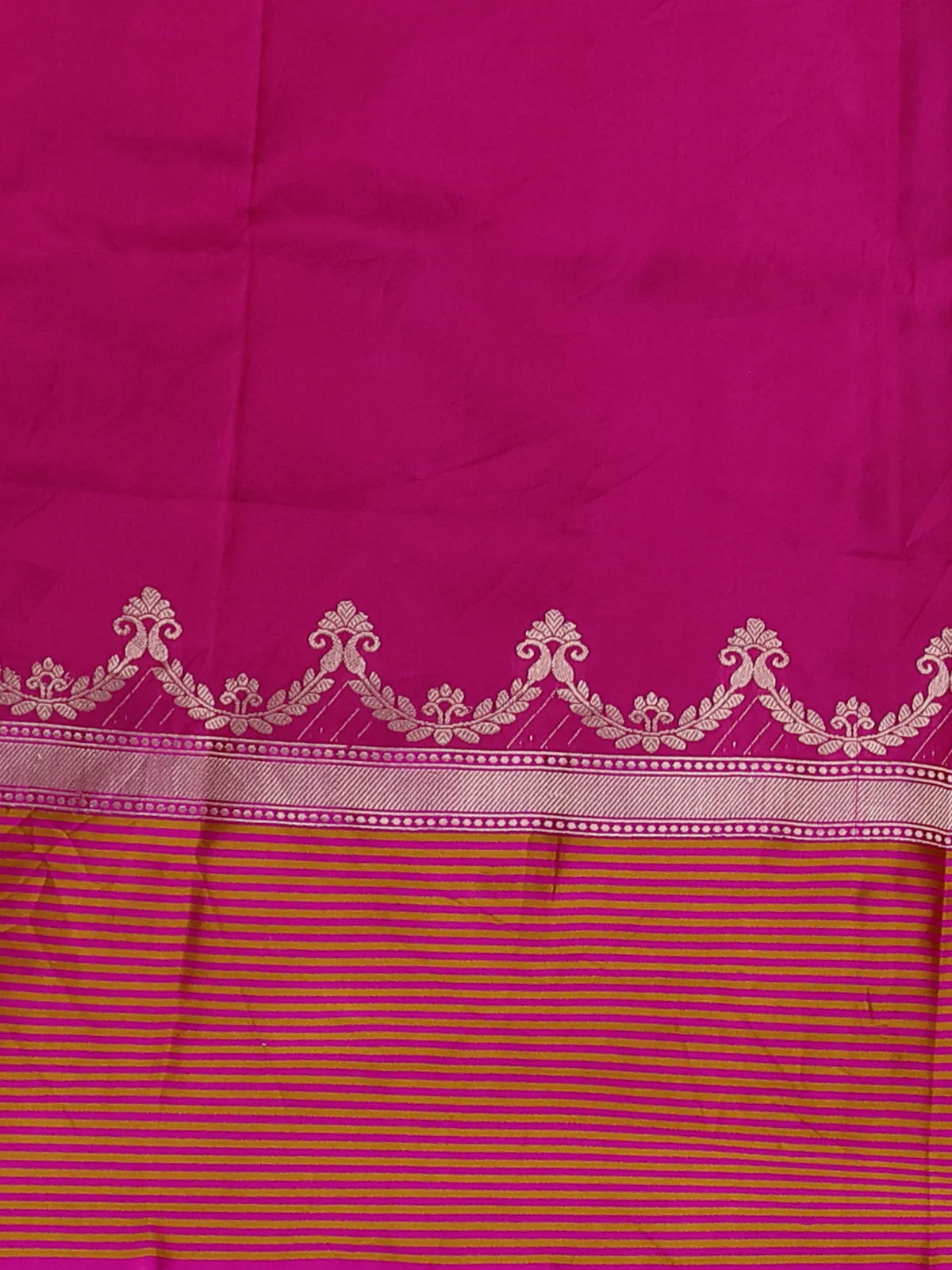 Mustard Yellow-Pink Banarasi Tussar Silk Saree - Image 4
