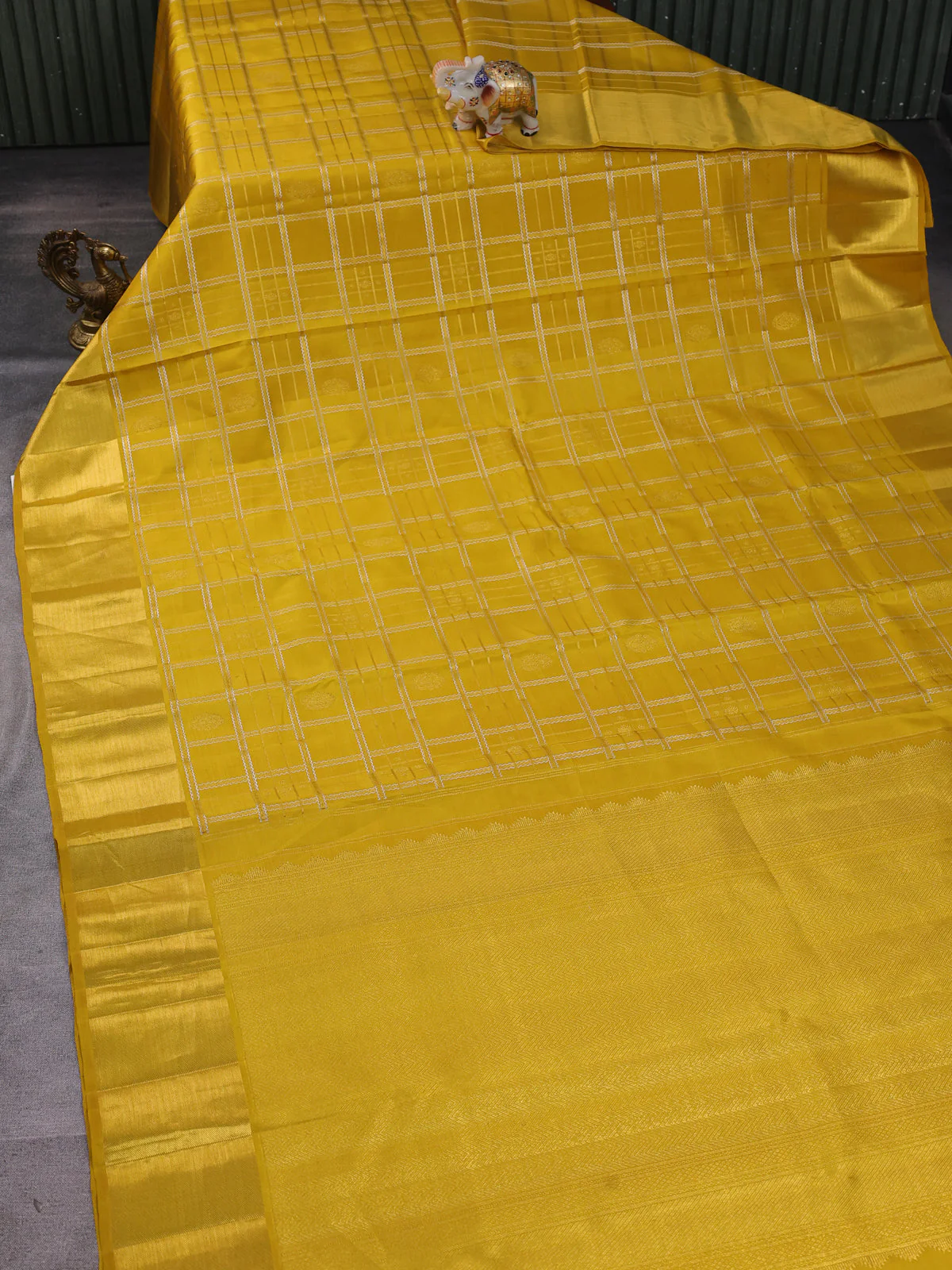 Mustard Yellow Pure Kanchipuram Silk Saree - Image 2