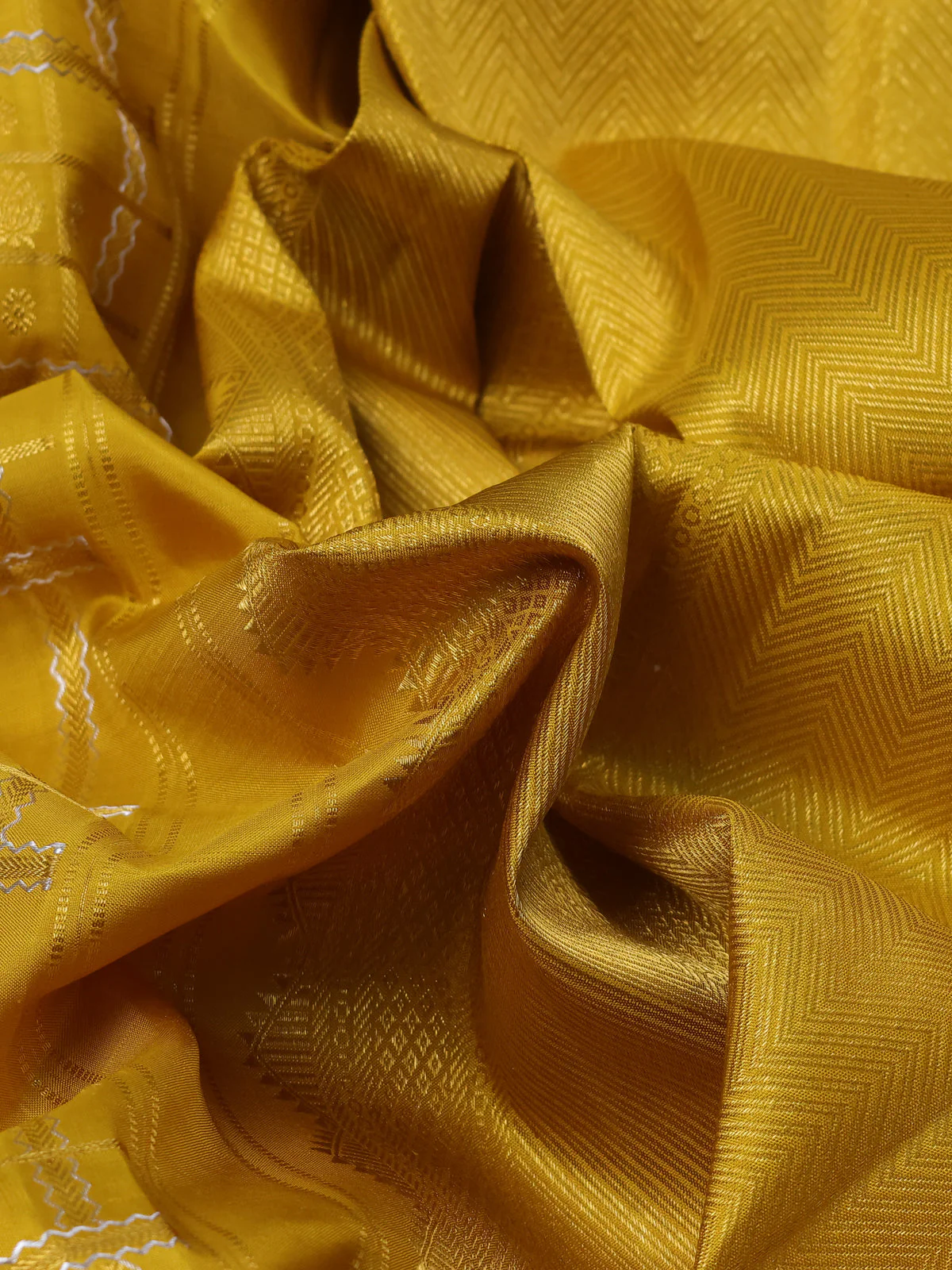 Mustard Yellow Pure Kanchipuram Silk Saree - Image 3