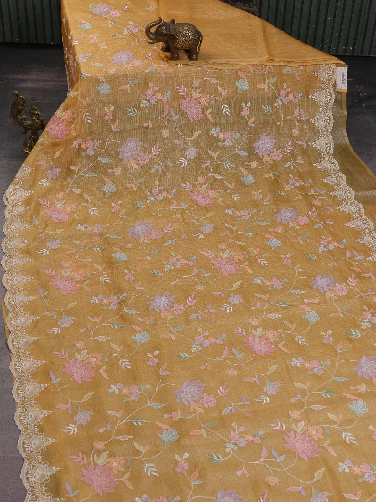 Mustard Yellow Silk Kota Saree - Image 2
