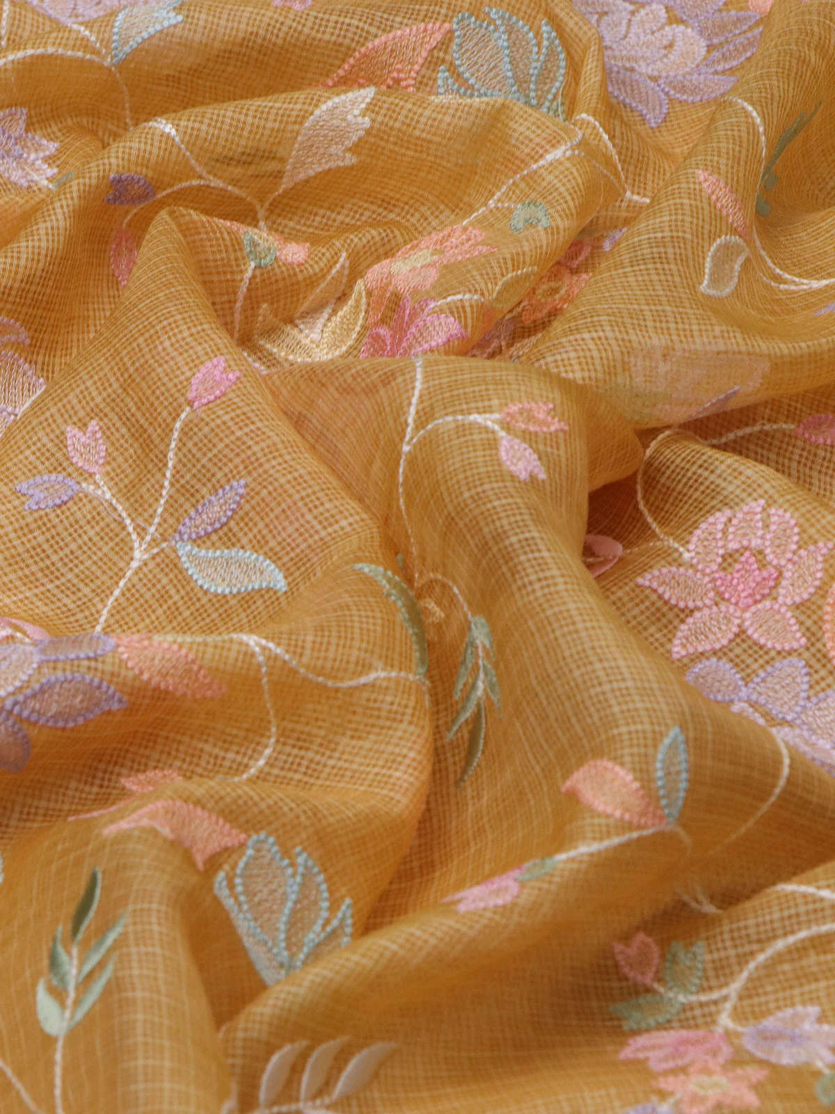 Mustard Yellow Silk Kota Saree - Image 3