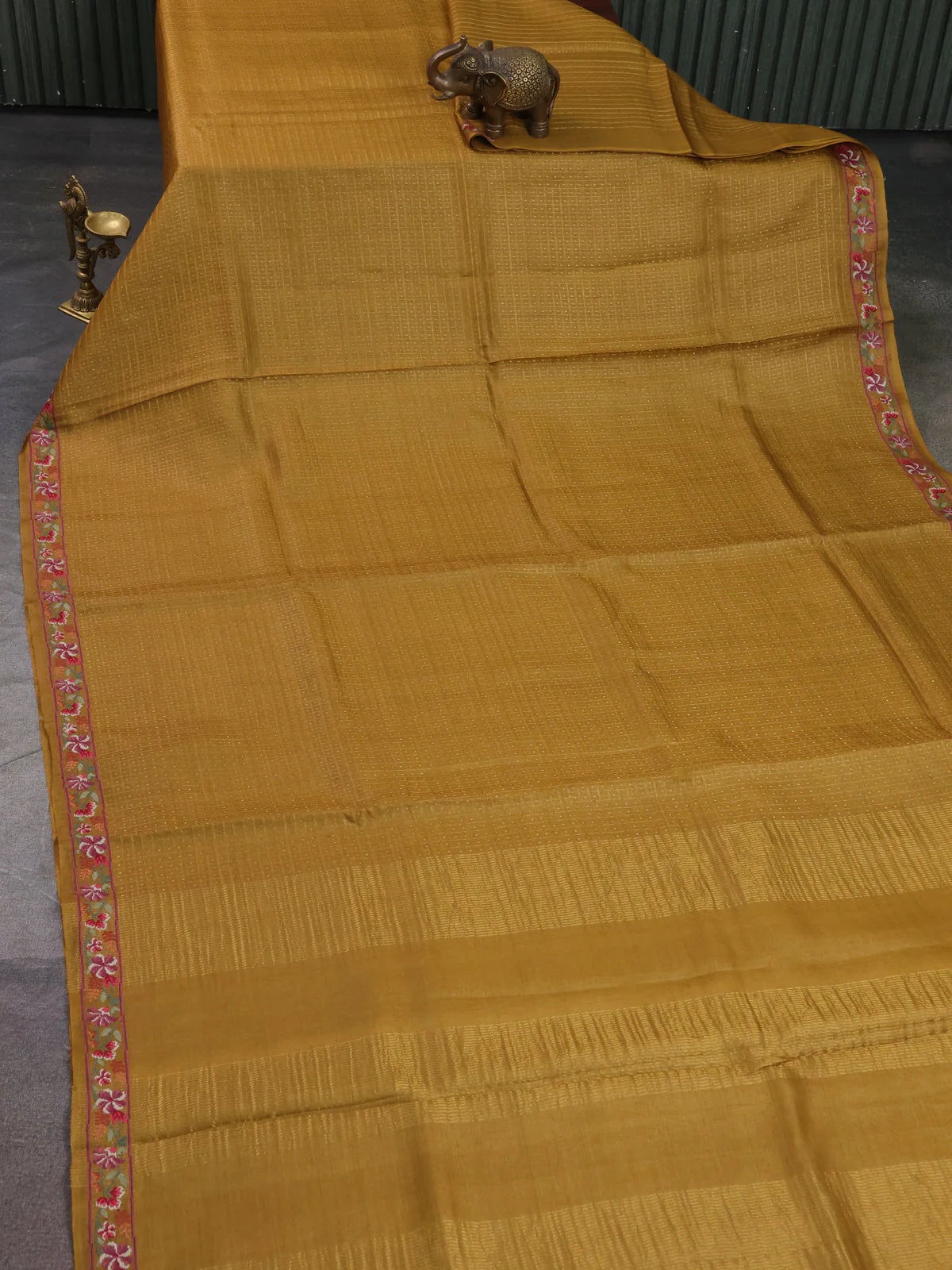 Mustard Yellow Tussar Silk Saree - Image 2