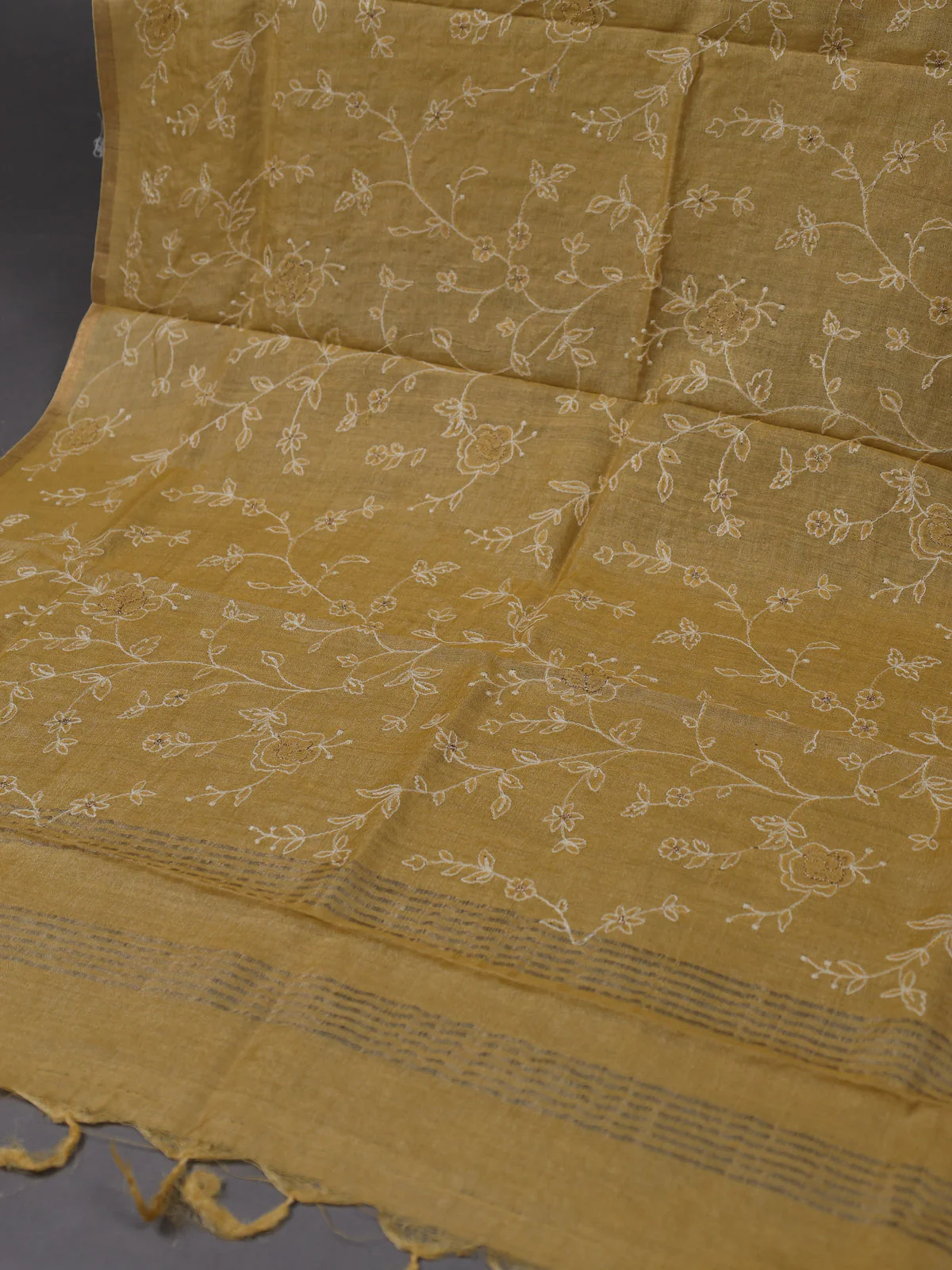 Mustard Yellow Tussar Silk Unstitched Suit - Image 3