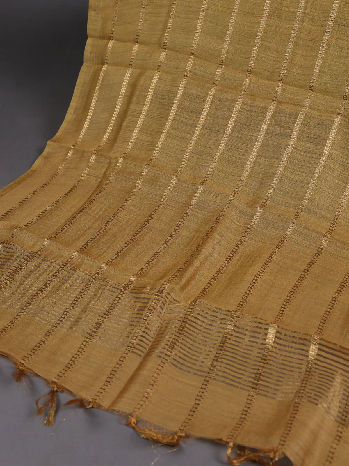 Mustard Yellow Tussar Silk Unstitched Suit - Image 3