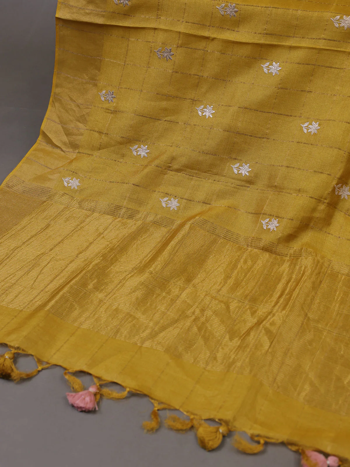 Mustard Yellow Tussar Silk Unstitched Suit - Image 3