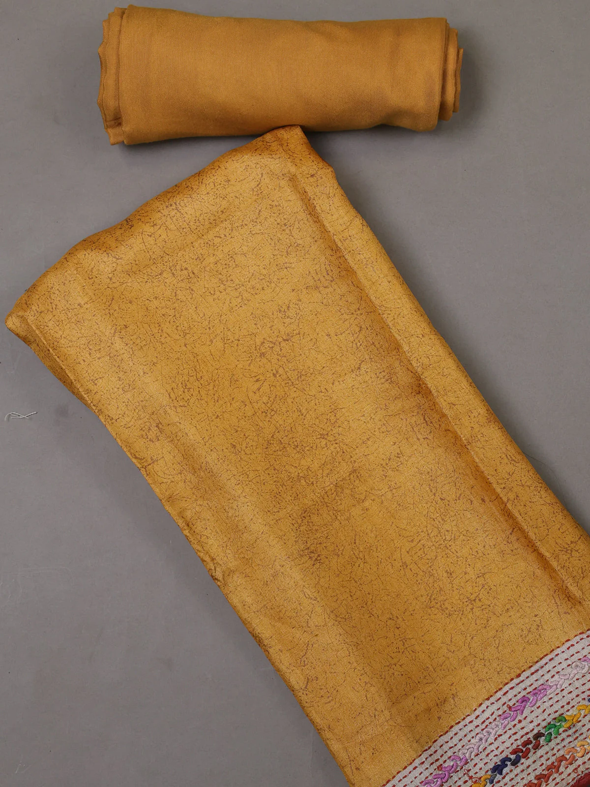 Mustard Yellow Tussar Silk Unstitched Suit - Image 2