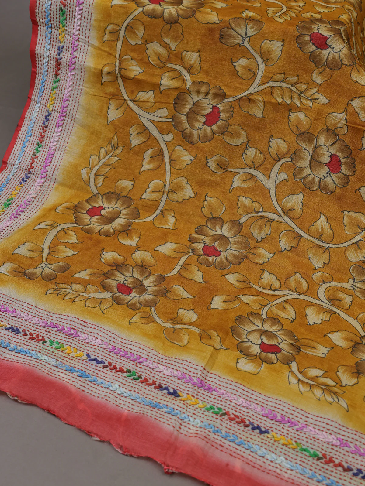 Mustard Yellow Tussar Silk Unstitched Suit - Image 3