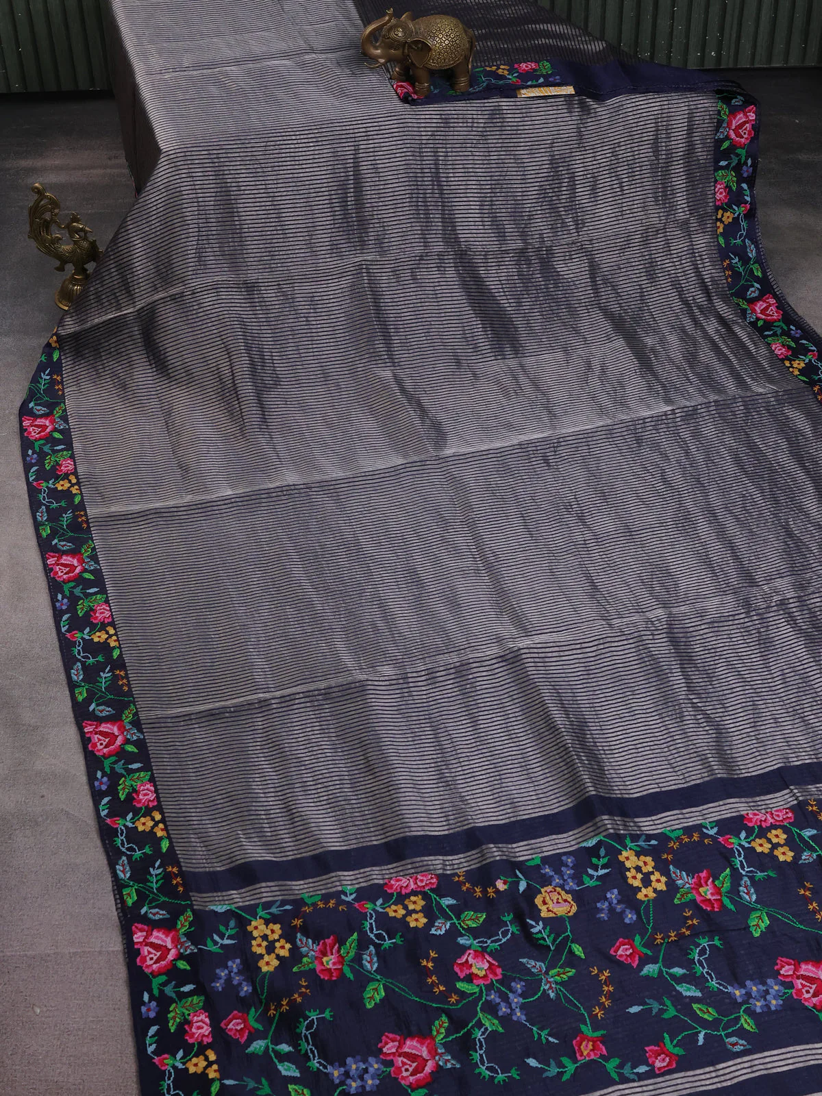 Navy Blue Chanderi Silk Saree - Image 2