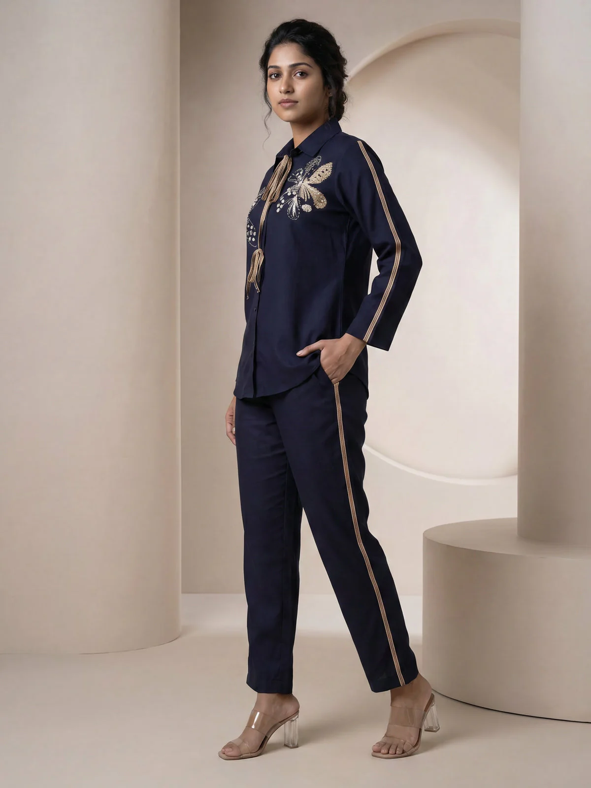Navy Blue Linen Cotton Co-Ord Set - Image 2