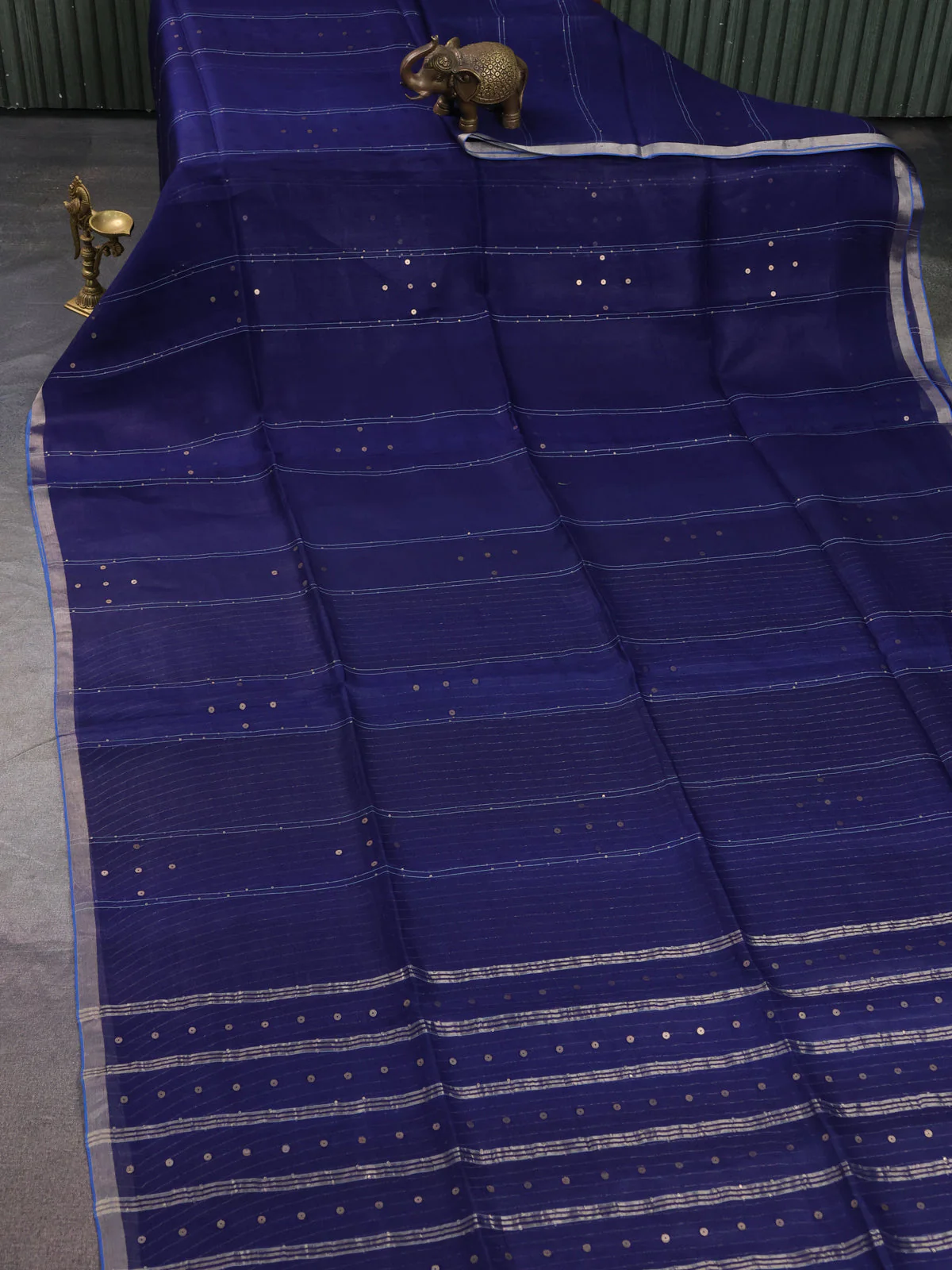 Navy Blue Muslin Organza Saree - Image 2