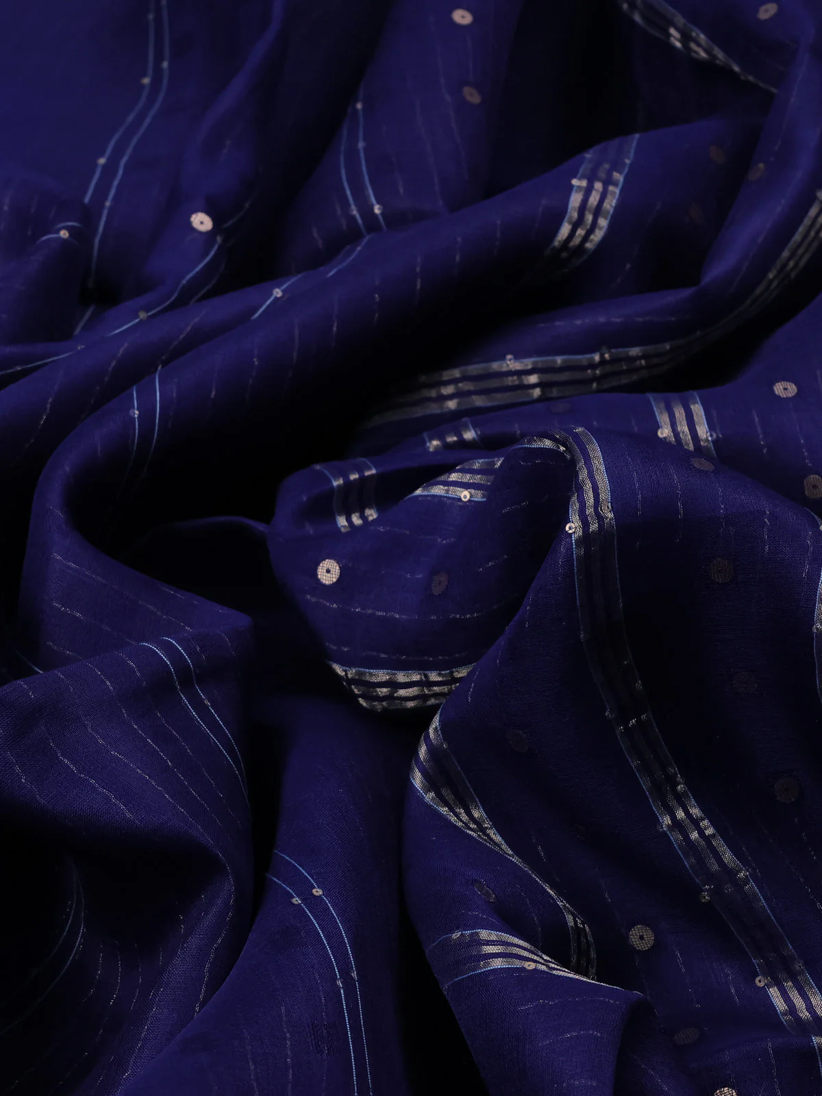 Navy Blue Muslin Organza Saree - Image 3
